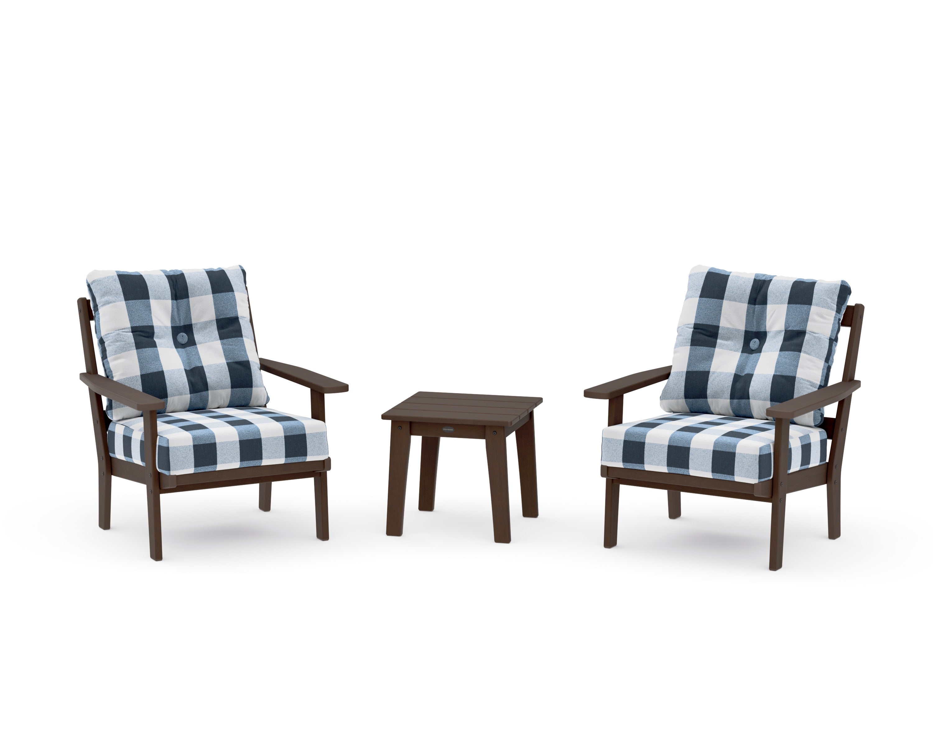 Oxford 3-Piece Deep Seating Set in Kona / Buffalo Plaid Marine Indigo