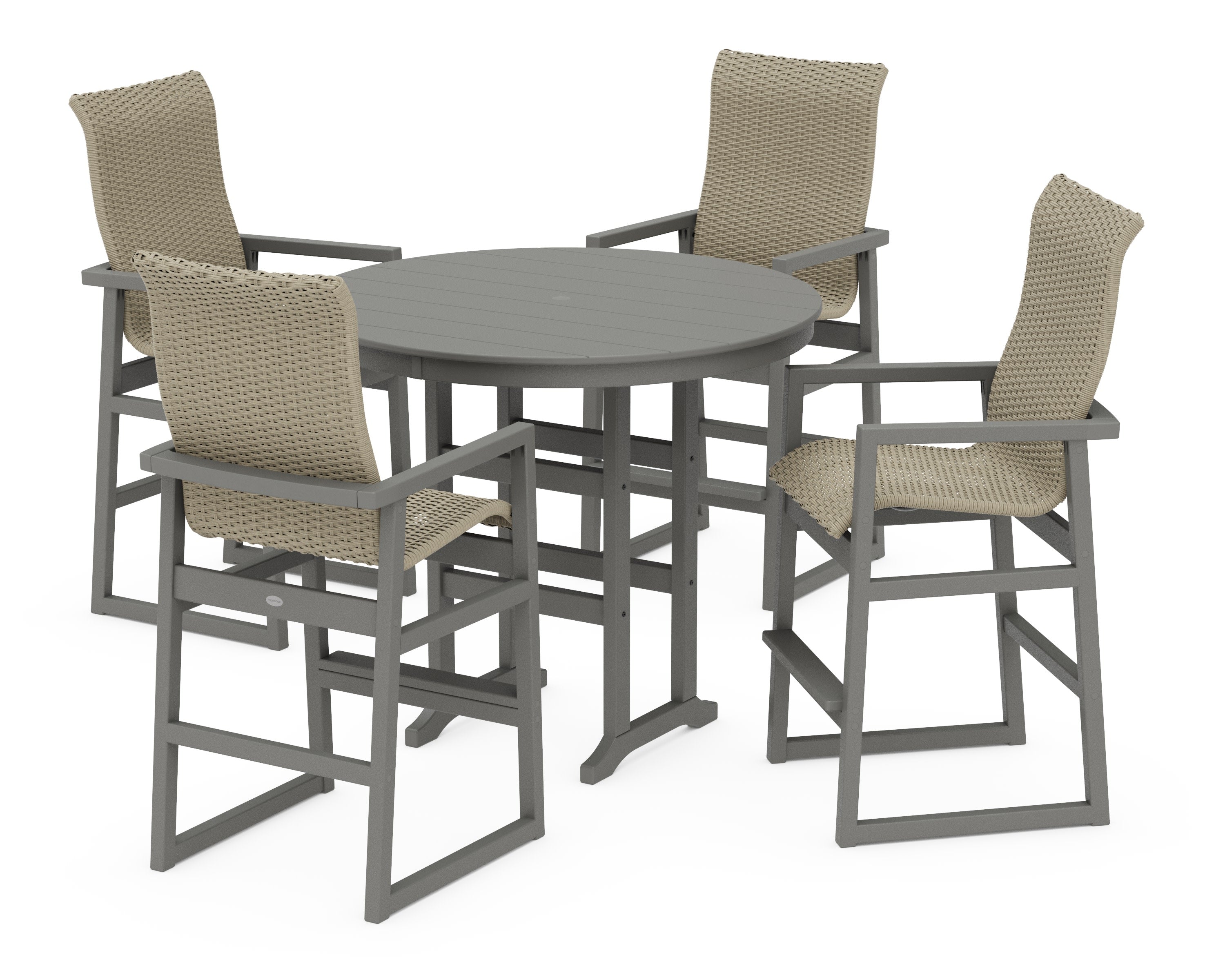 EDGE Woven Highback 5-Piece Round Farmhouse Bar Set