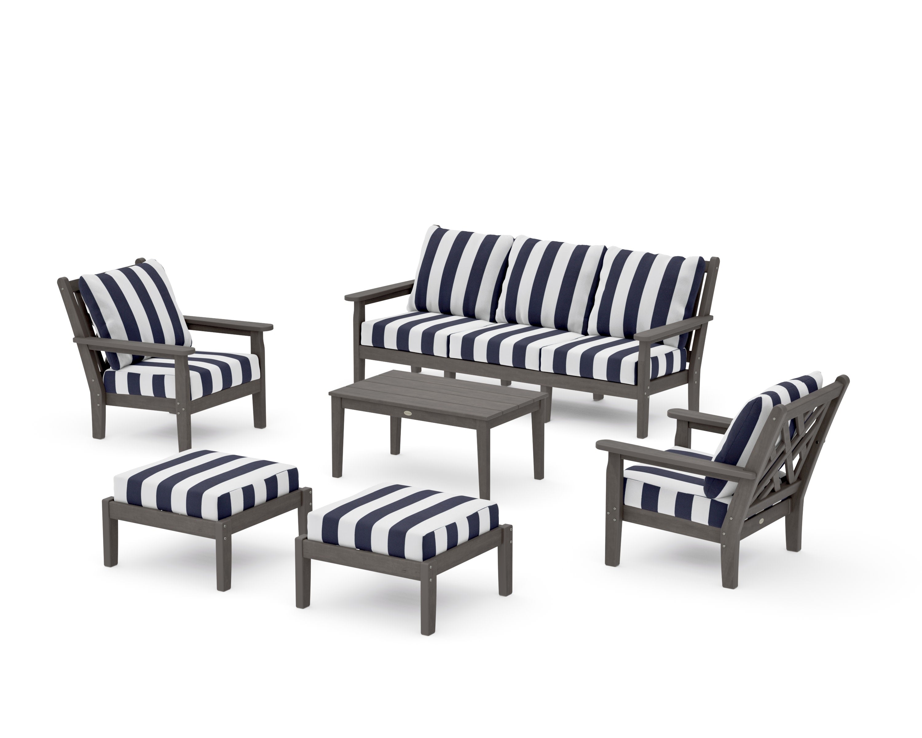 Chippendale 6-Piece Lounge Sofa Set in Driftwood / Cabana Stripe Navy