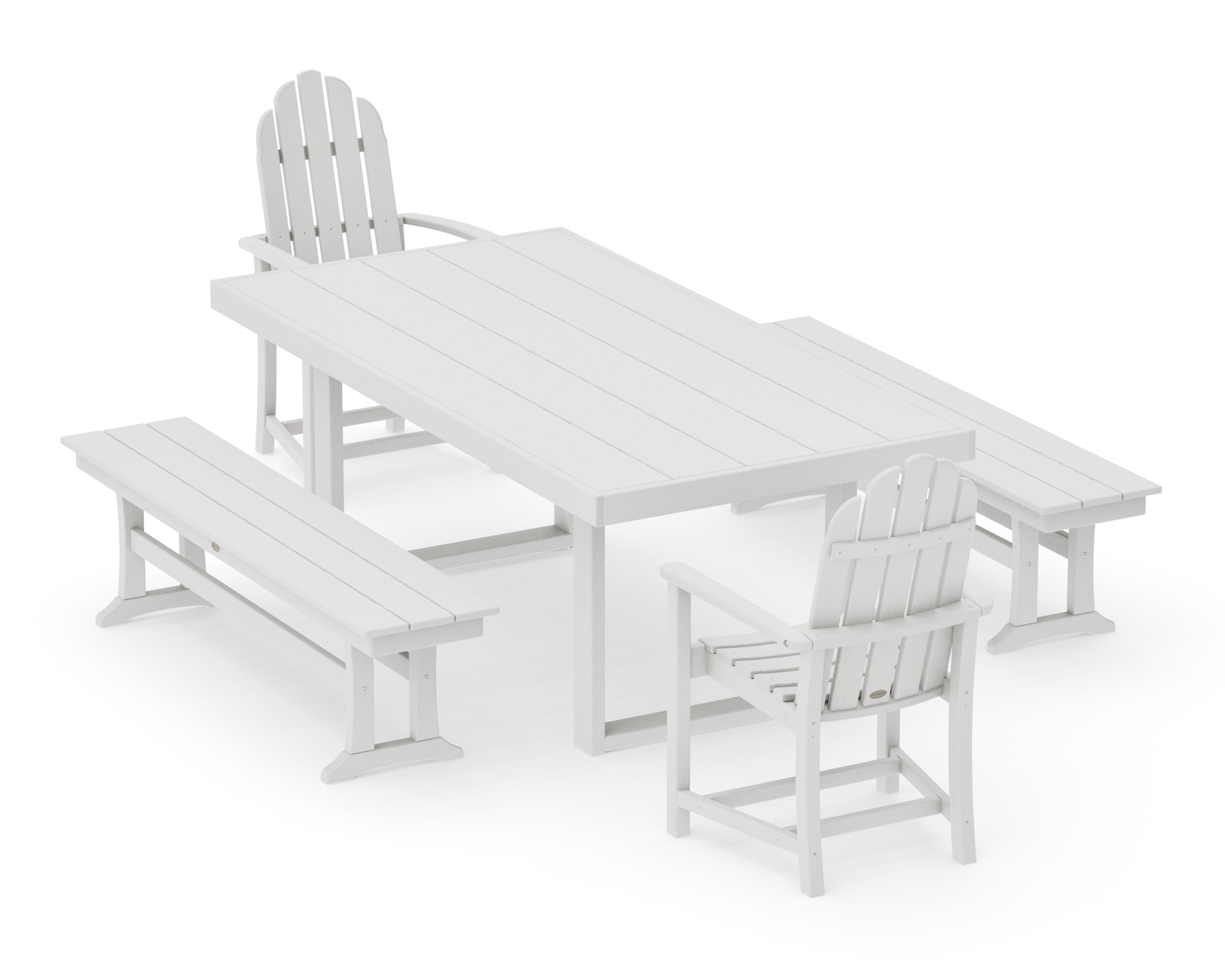 Classic Adirondack 5-Piece Dining Set with Benches in Vintage White