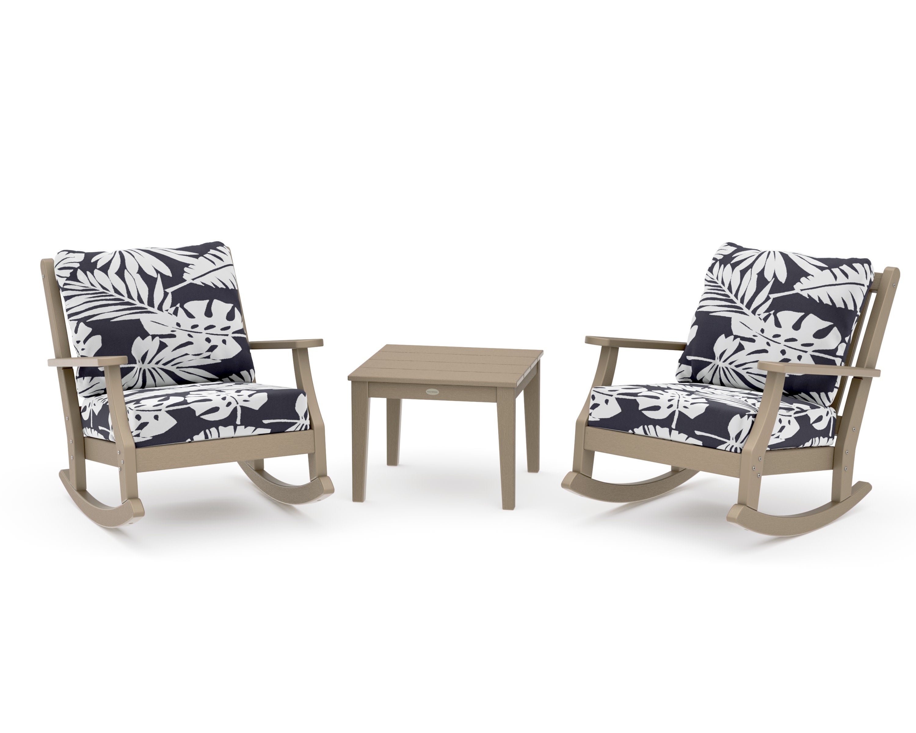 Wovendale 3-Piece Deep Seating Rocker Set in Vintage Sahara / Leaf Navy