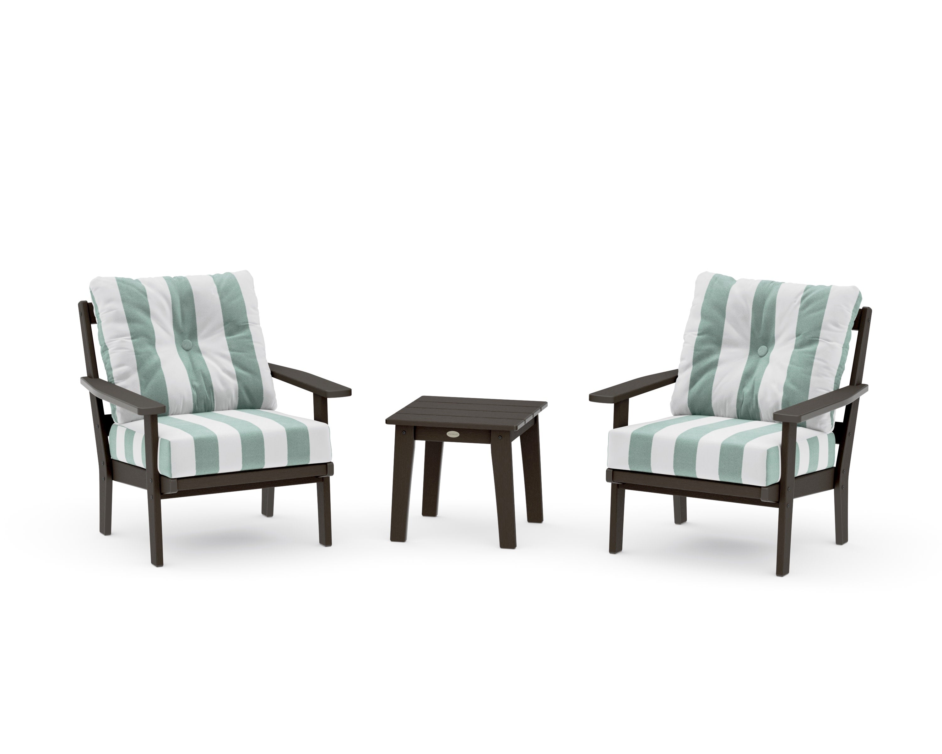 Prairie 3-Piece Deep Seating Set in Vintage Coffee / Cabana Stripe Glacier Spa
