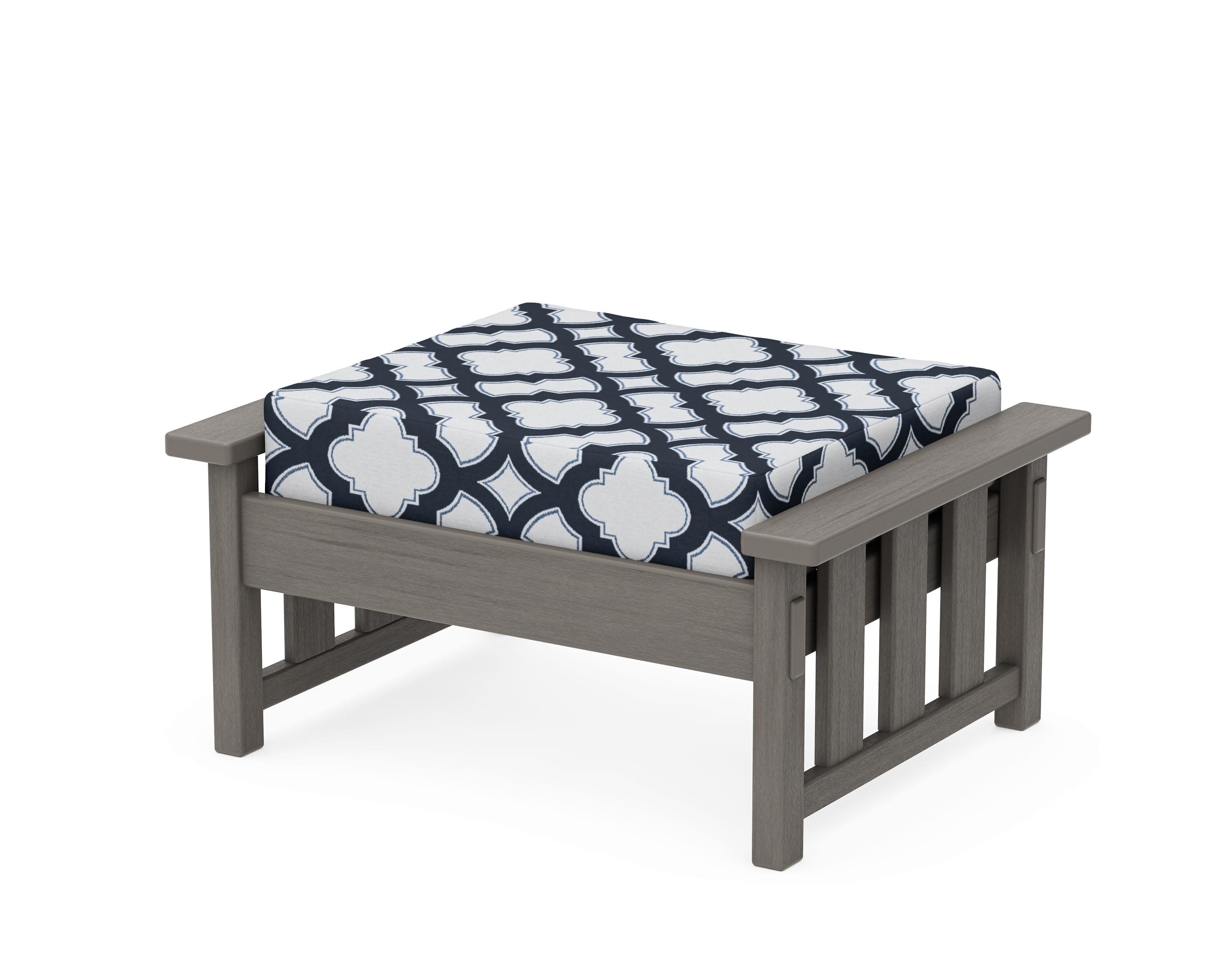 Acadia Deep Seating Ottoman in Driftwood / Trellis Marine Indigo