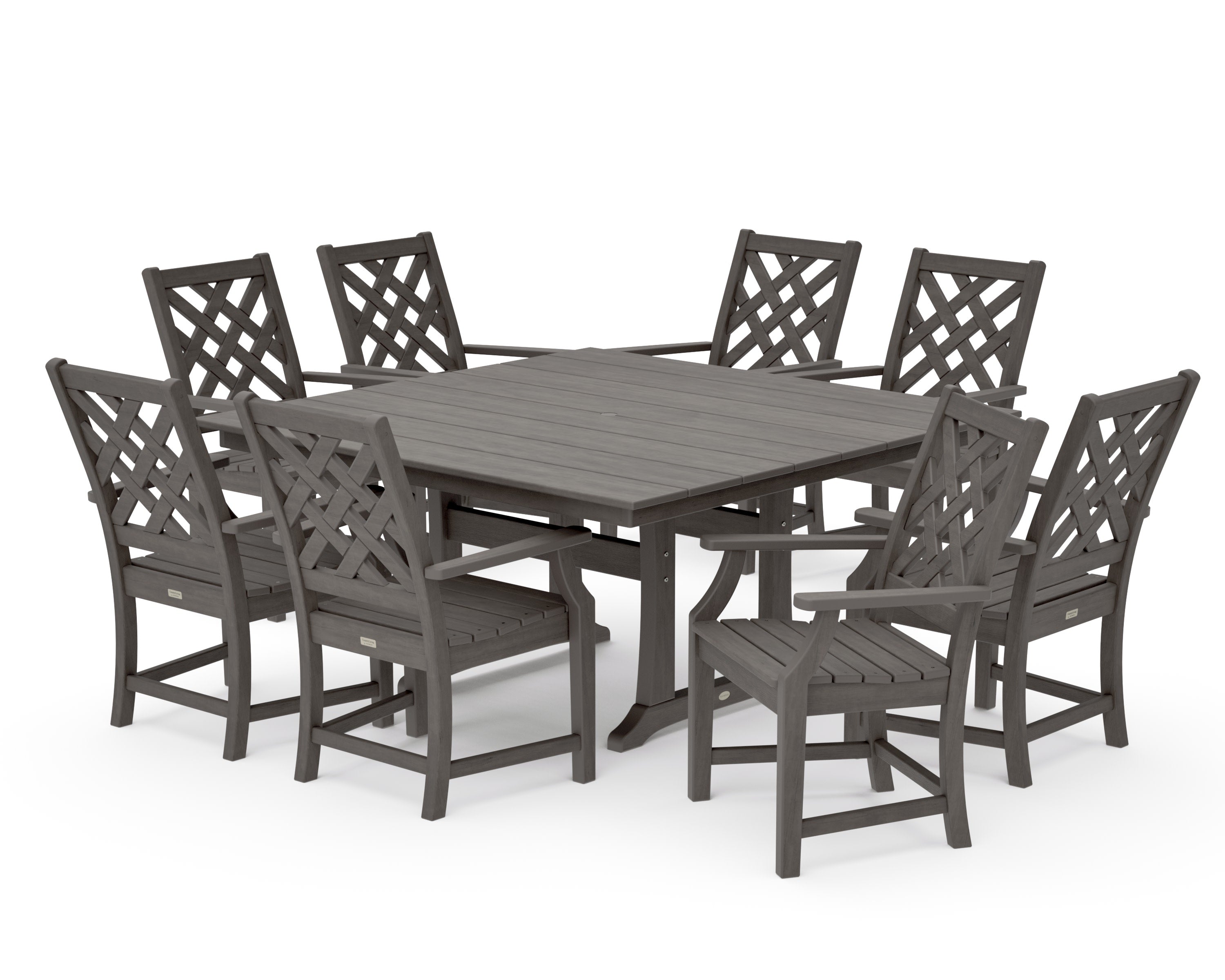 Wovendale 9-Piece Square Farmhouse Dining Set with Trestle Legs in Driftwood