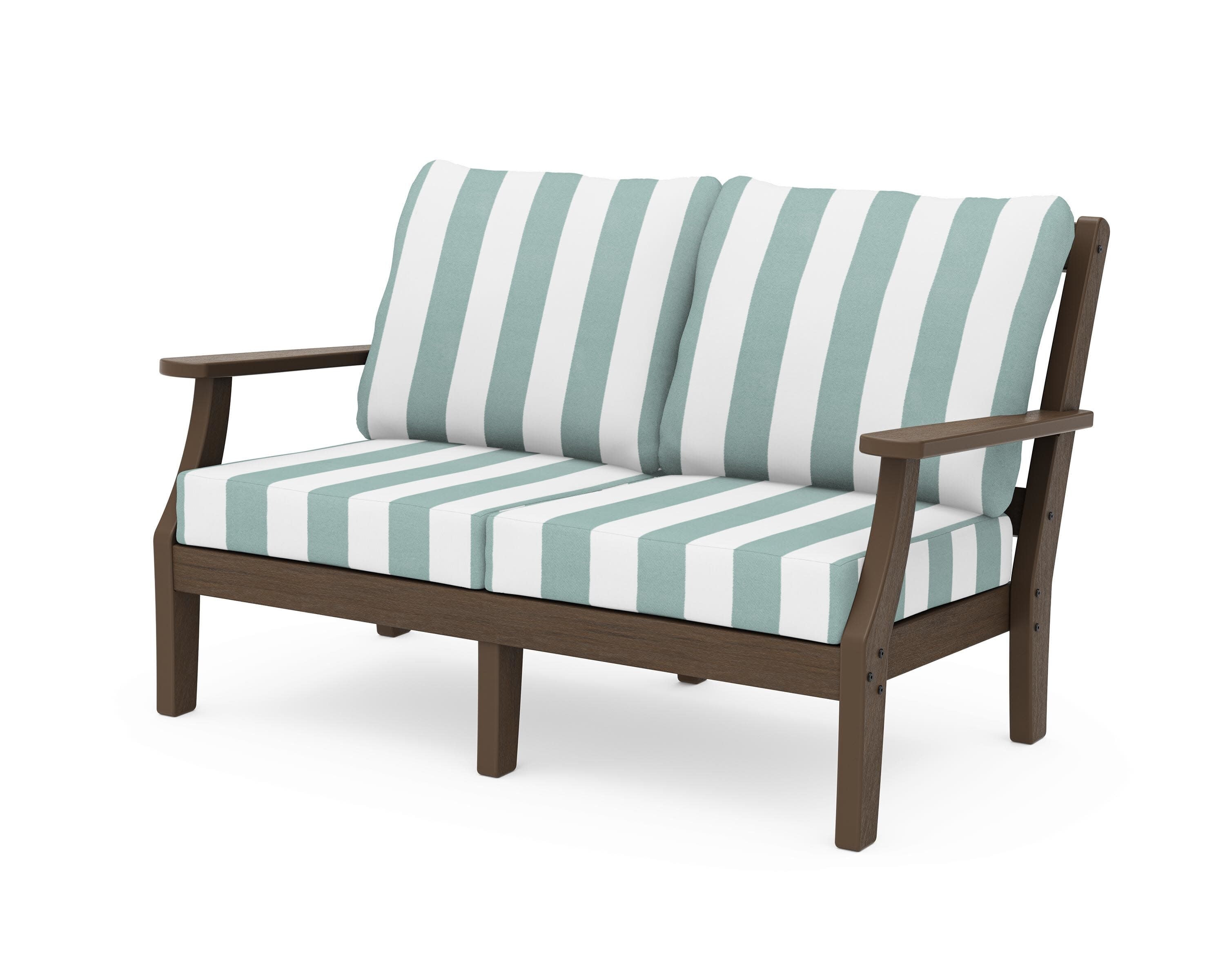 Chinoiserie Deep Seating Loveseat in Kona / Cabana Stripe Glacier Spa
