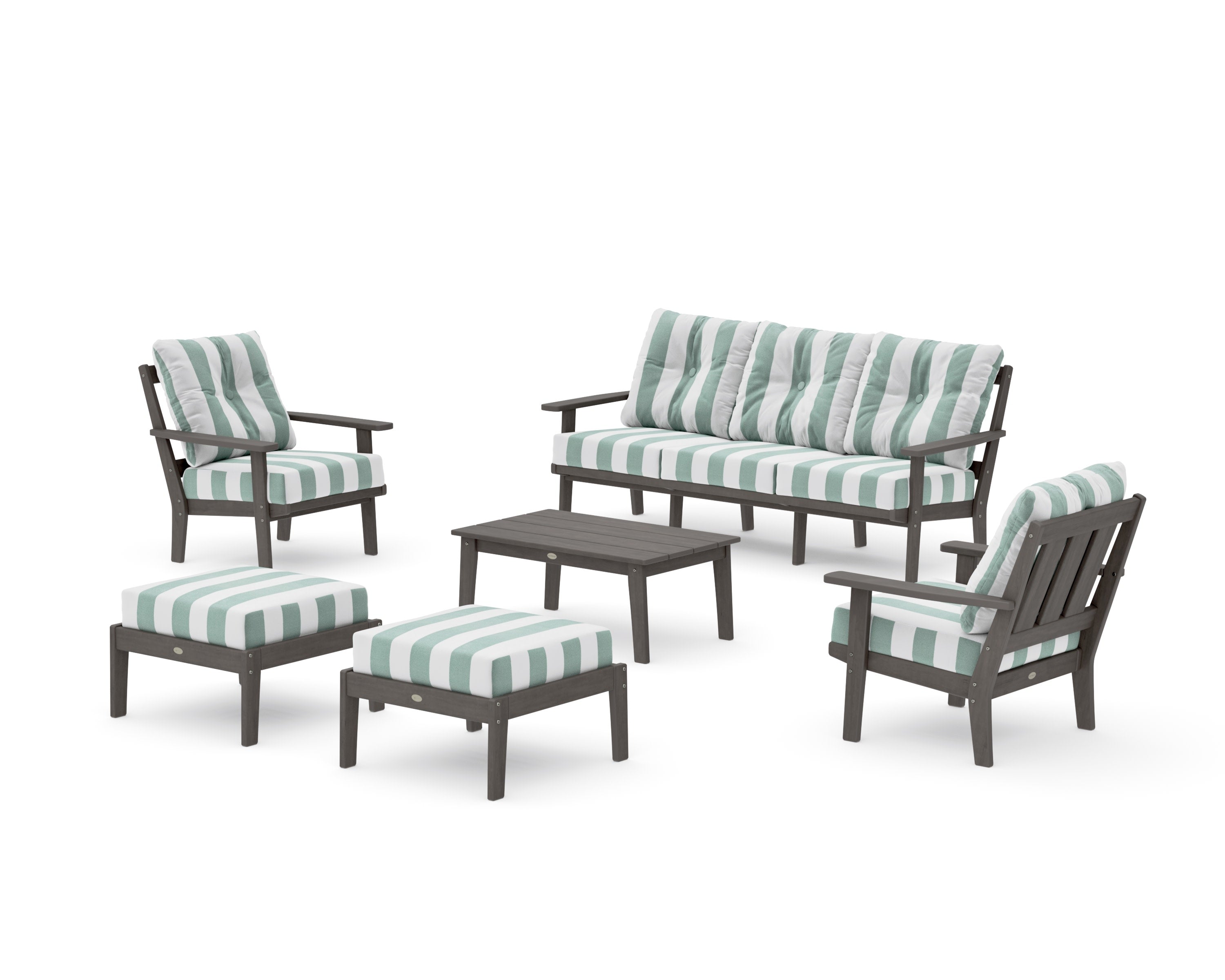 Oxford 6-Piece Lounge Sofa Set in Driftwood / Cabana Stripe Glacier Spa