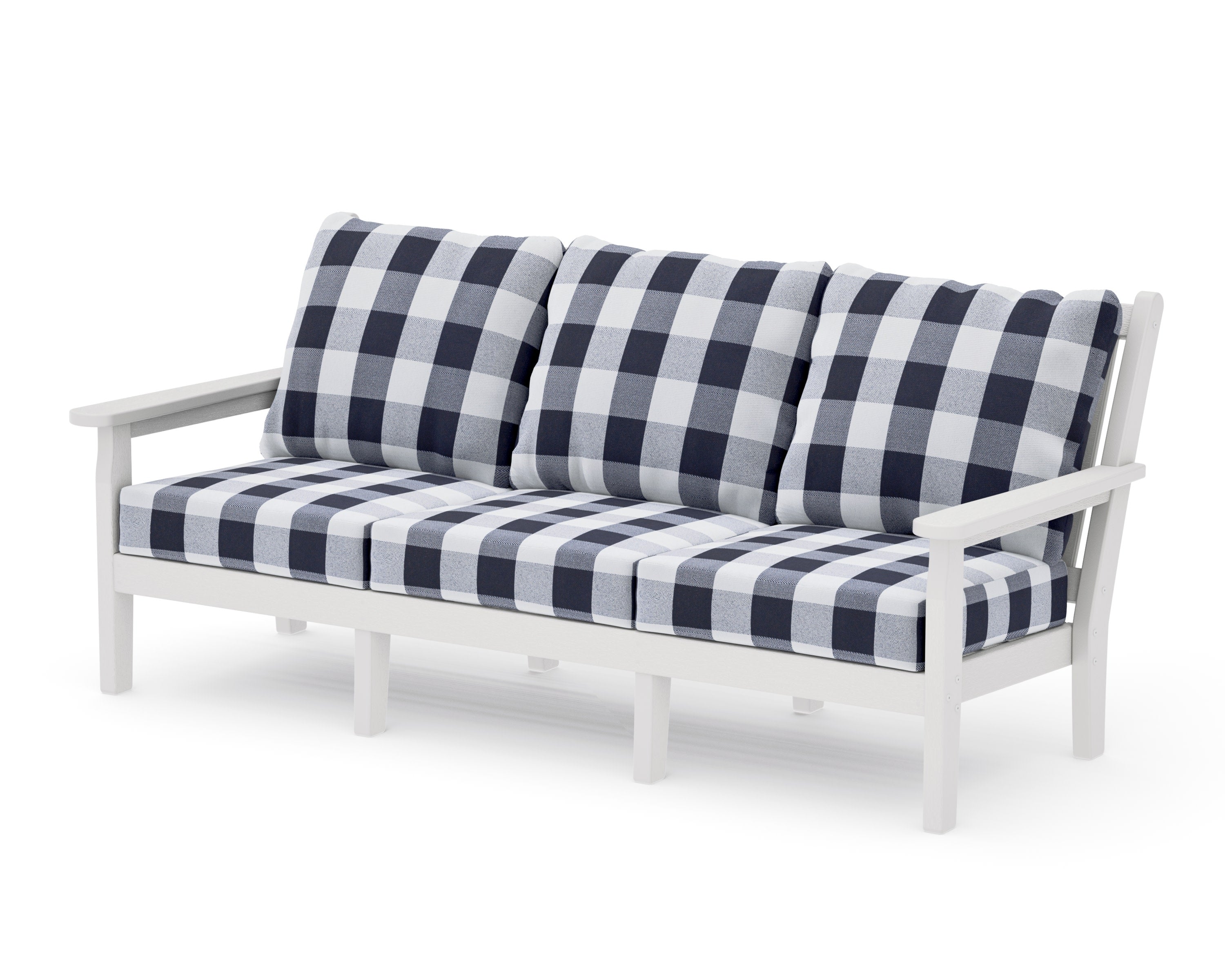Chippendale Deep Seating Sofa in Vintage White / Buffalo Plaid Navy