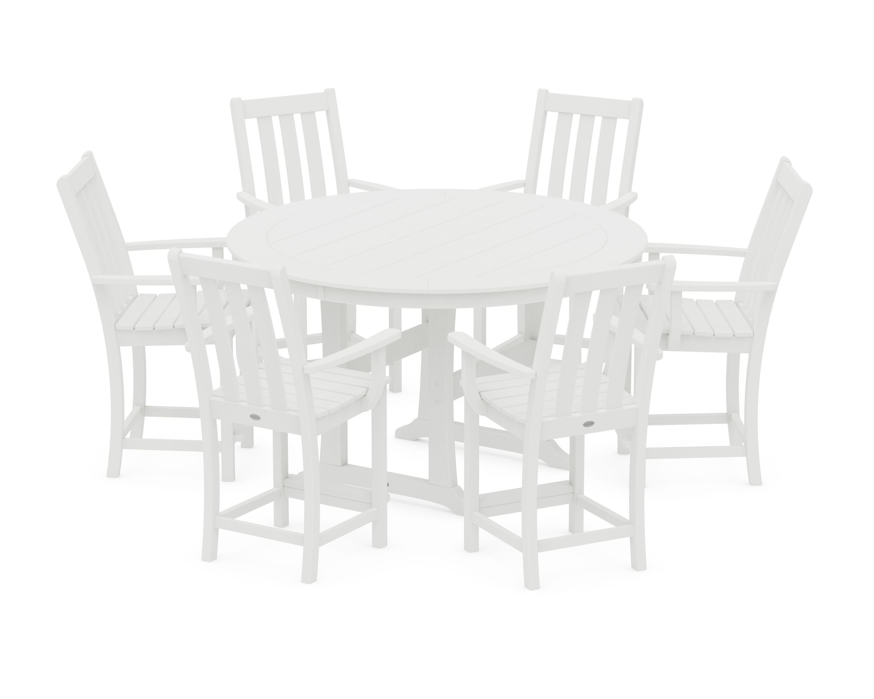 Vineyard 7-Piece Arm Chair Round Counter Set in White