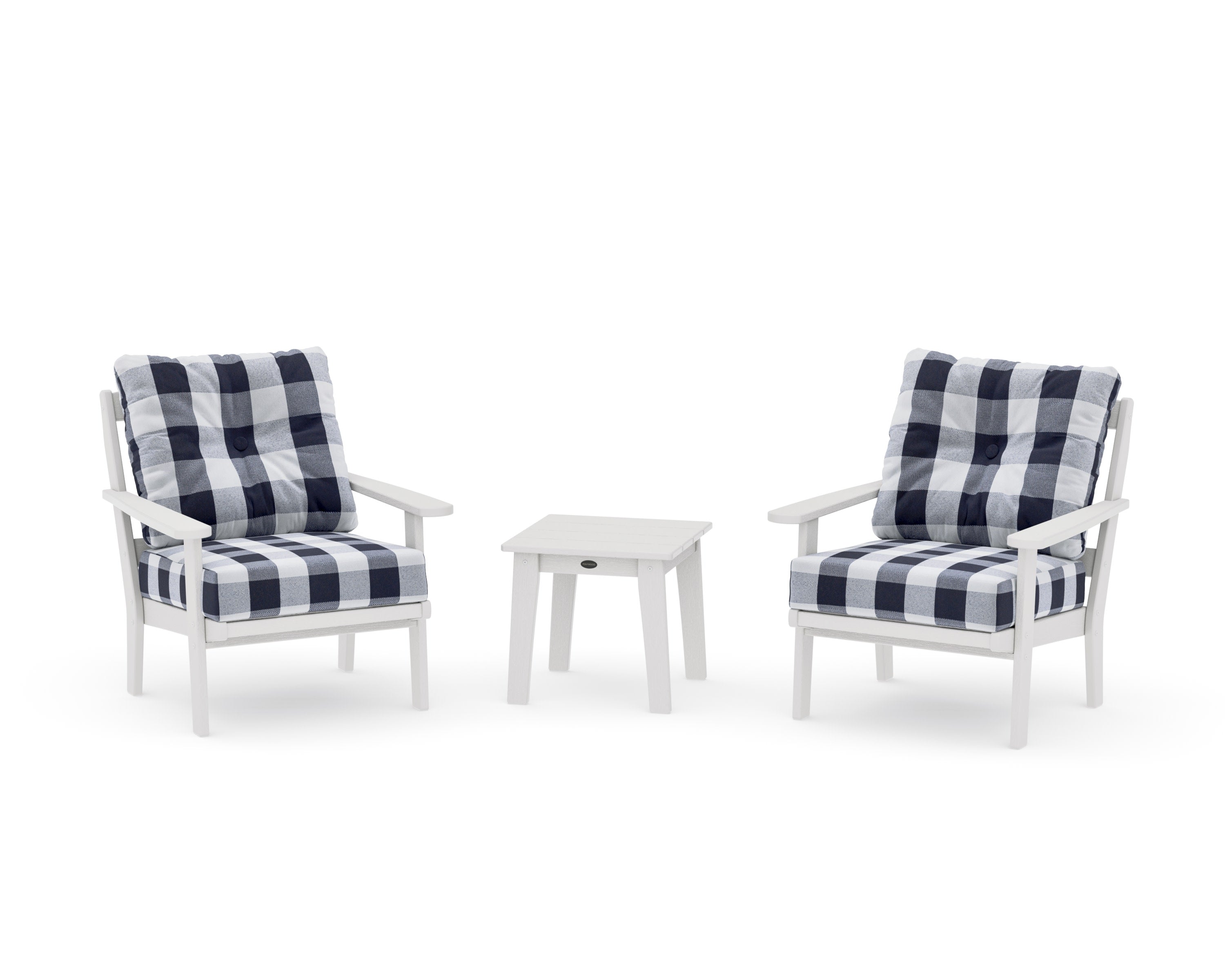 Mission 3-Piece Deep Seating Set in Vintage White / Buffalo Plaid Navy