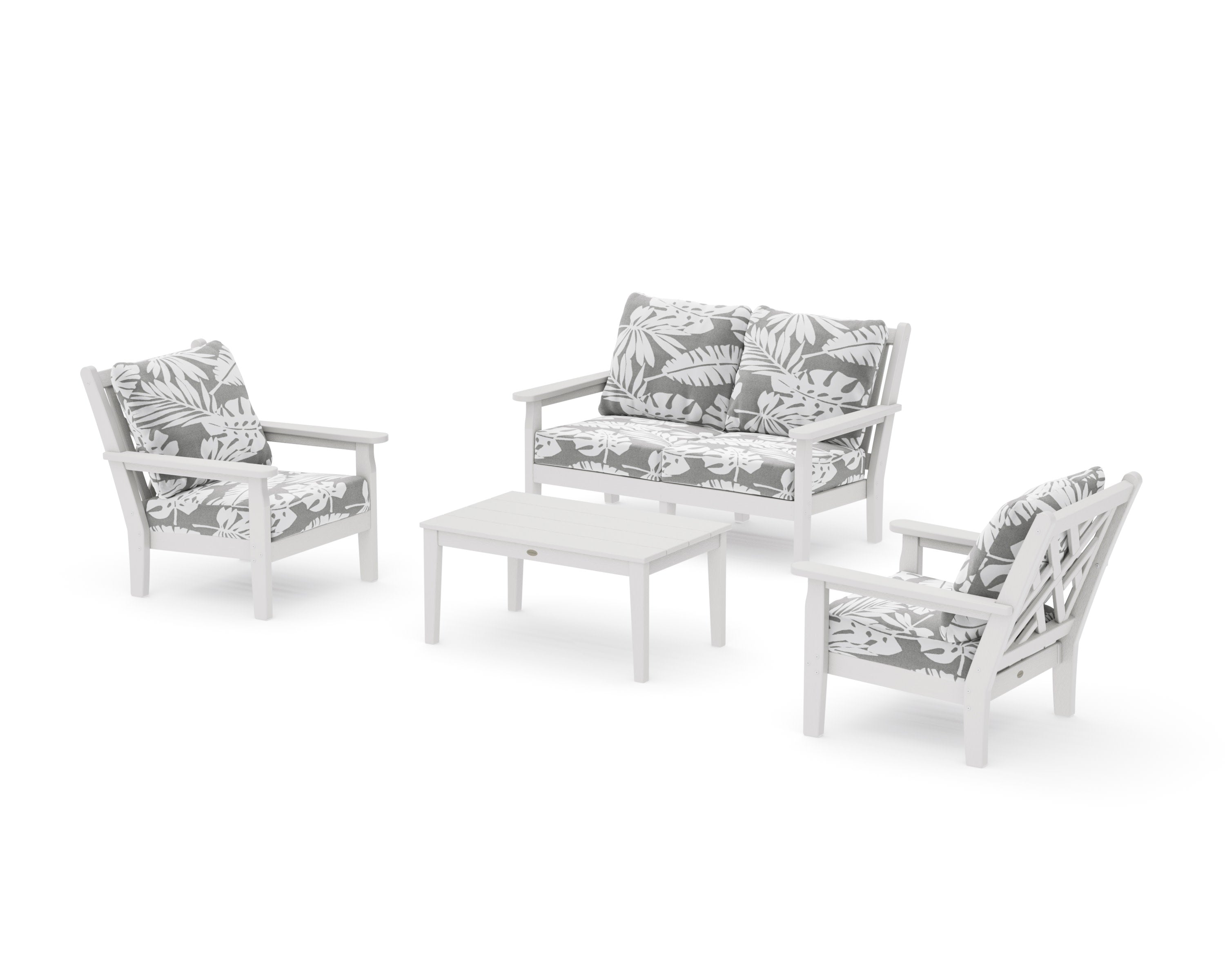 Chippendale 4-Piece Deep Seating Set with Loveseat in Vintage White / Leaf Grey Mist