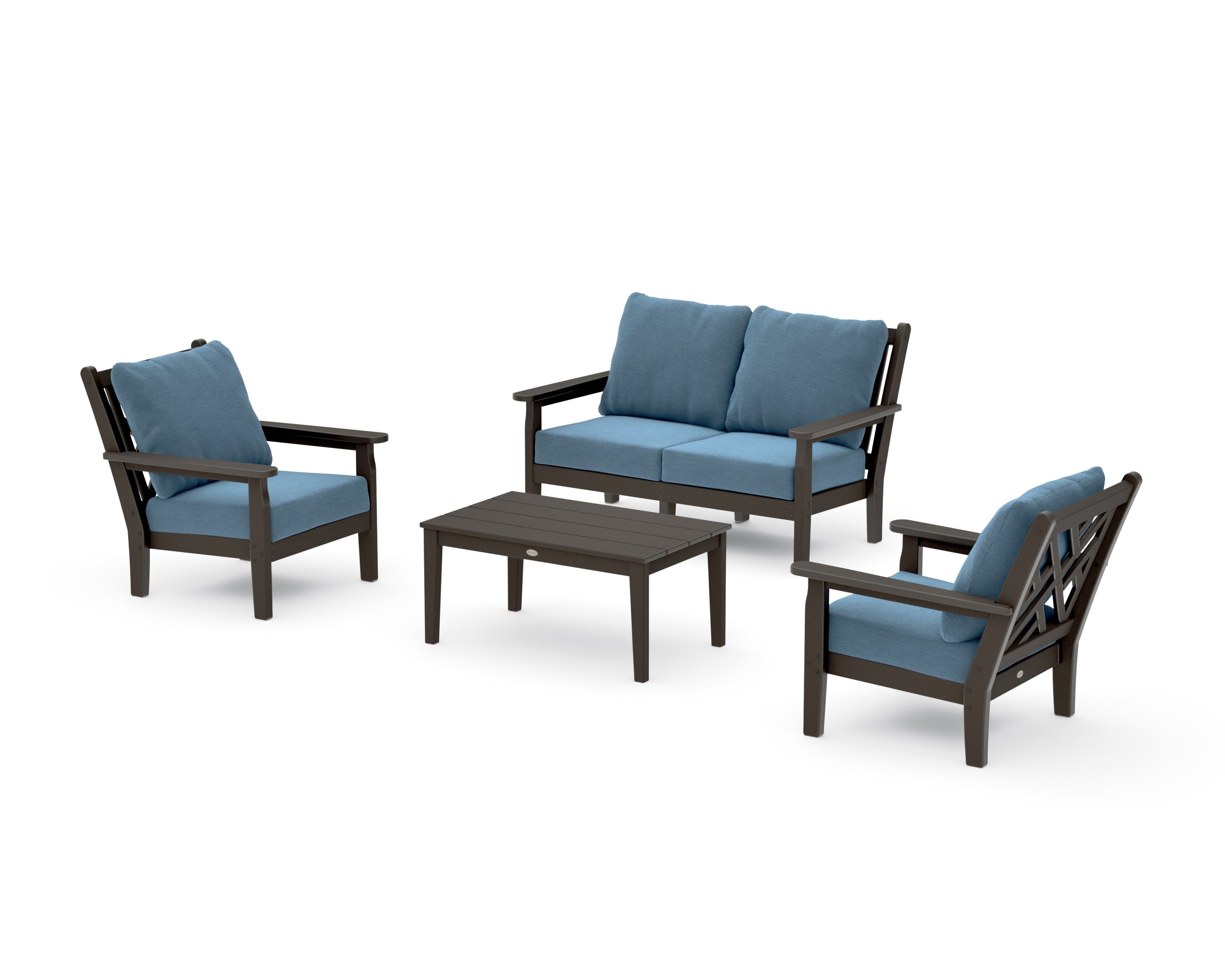 Chippendale 4-Piece Deep Seating Set with Loveseat in Vintage Coffee / Sky Blue