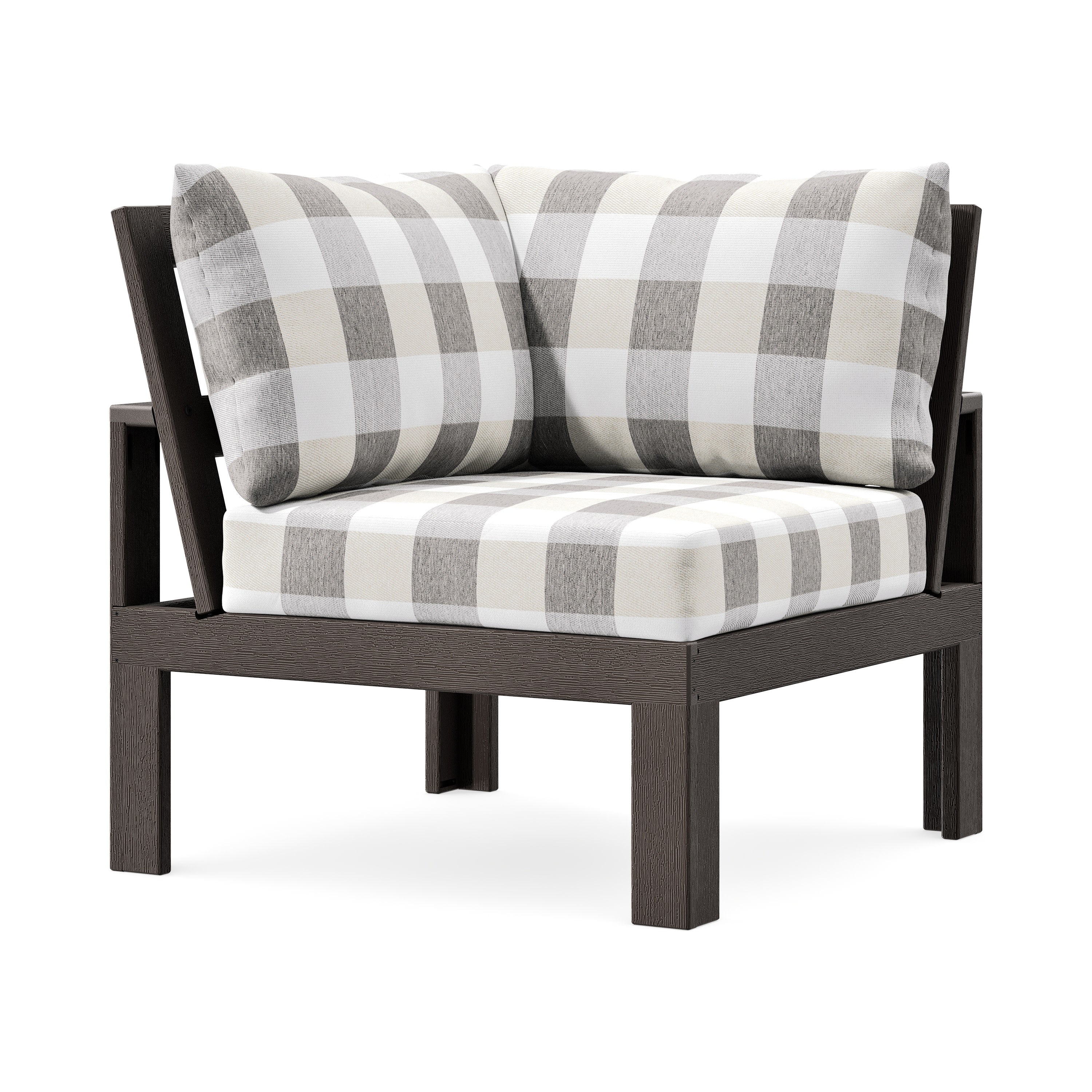 Modular Corner Chair in Vintage Coffee / Buffalo Plaid Grey Mist