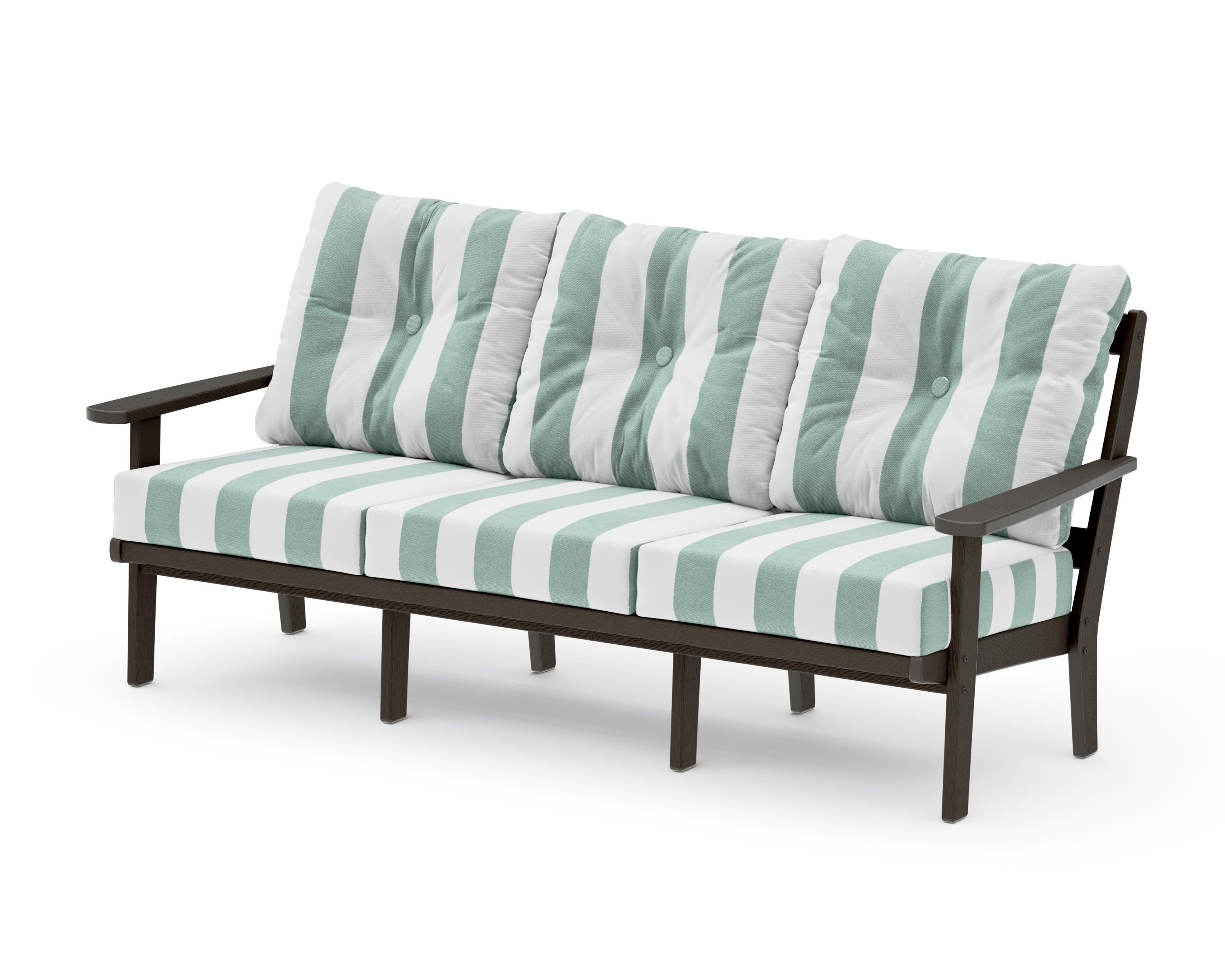 Mission Deep Seating Sofa in Vintage Coffee / Cabana Stripe Glacier Spa