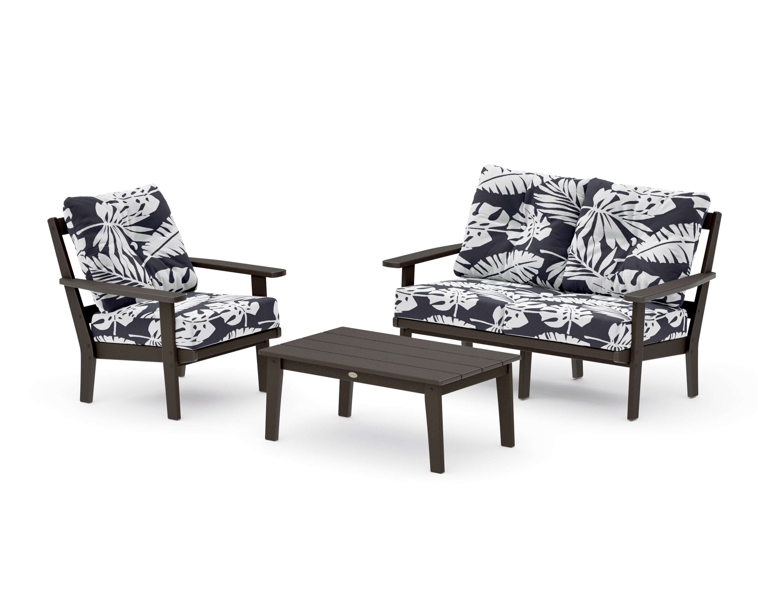Prairie 3-Piece Deep Seating Set with Loveseat in Vintage Coffee / Leaf Navy