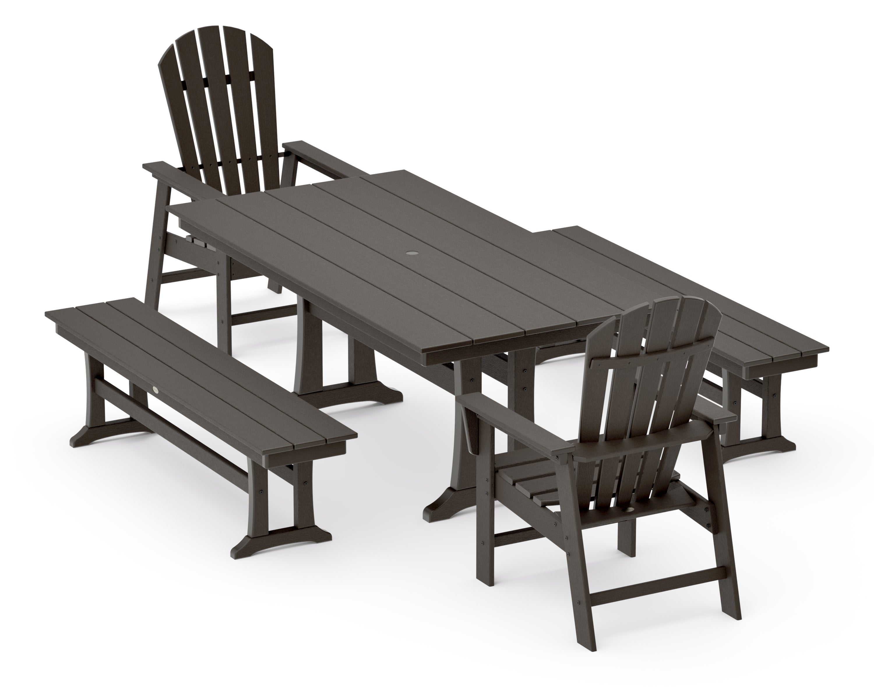 South Beach 5-Piece Farmhouse Dining Set With Trestle Legs in Vintage Coffee