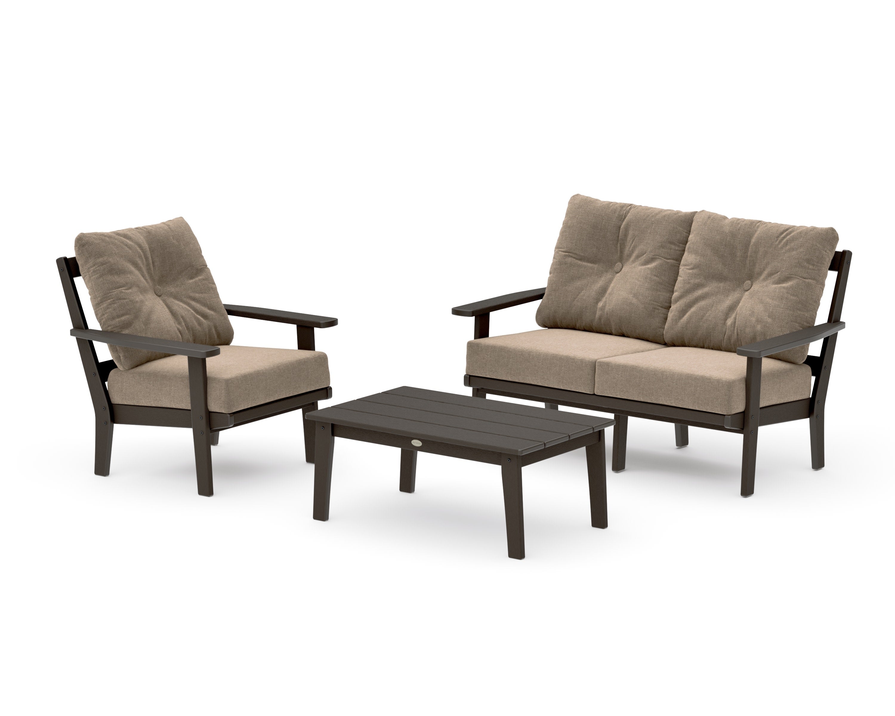 Prairie 3-Piece Deep Seating Set with Loveseat in Vintage Coffee / Spiced Burlap