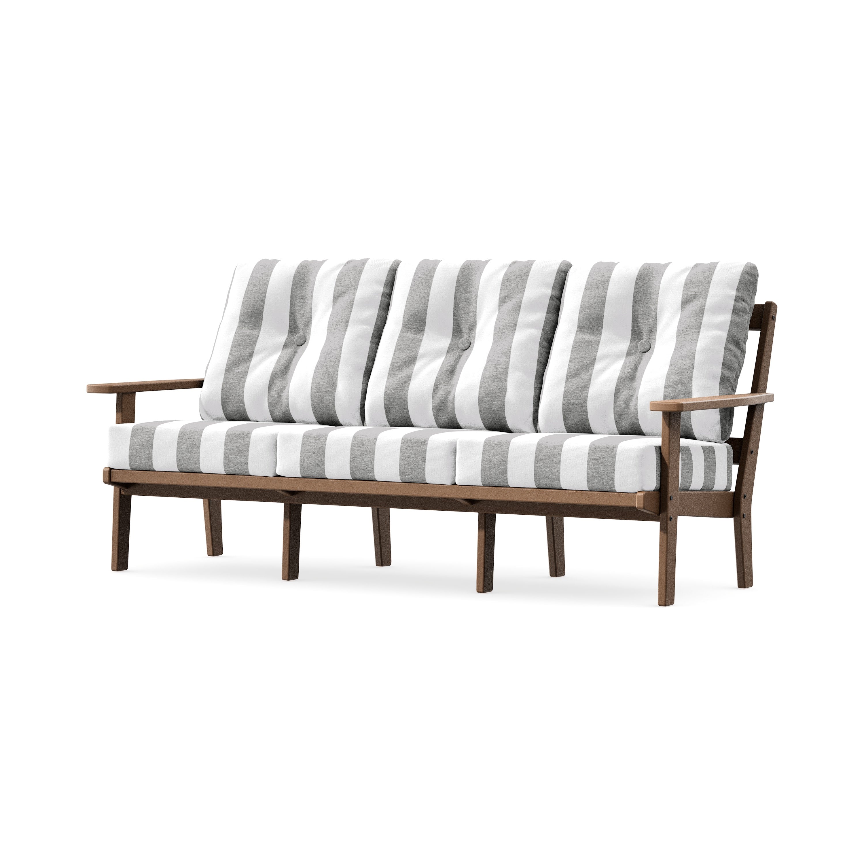 Oxford Deep Seating Sofa in Teak / Cabana Stripe Grey Mist