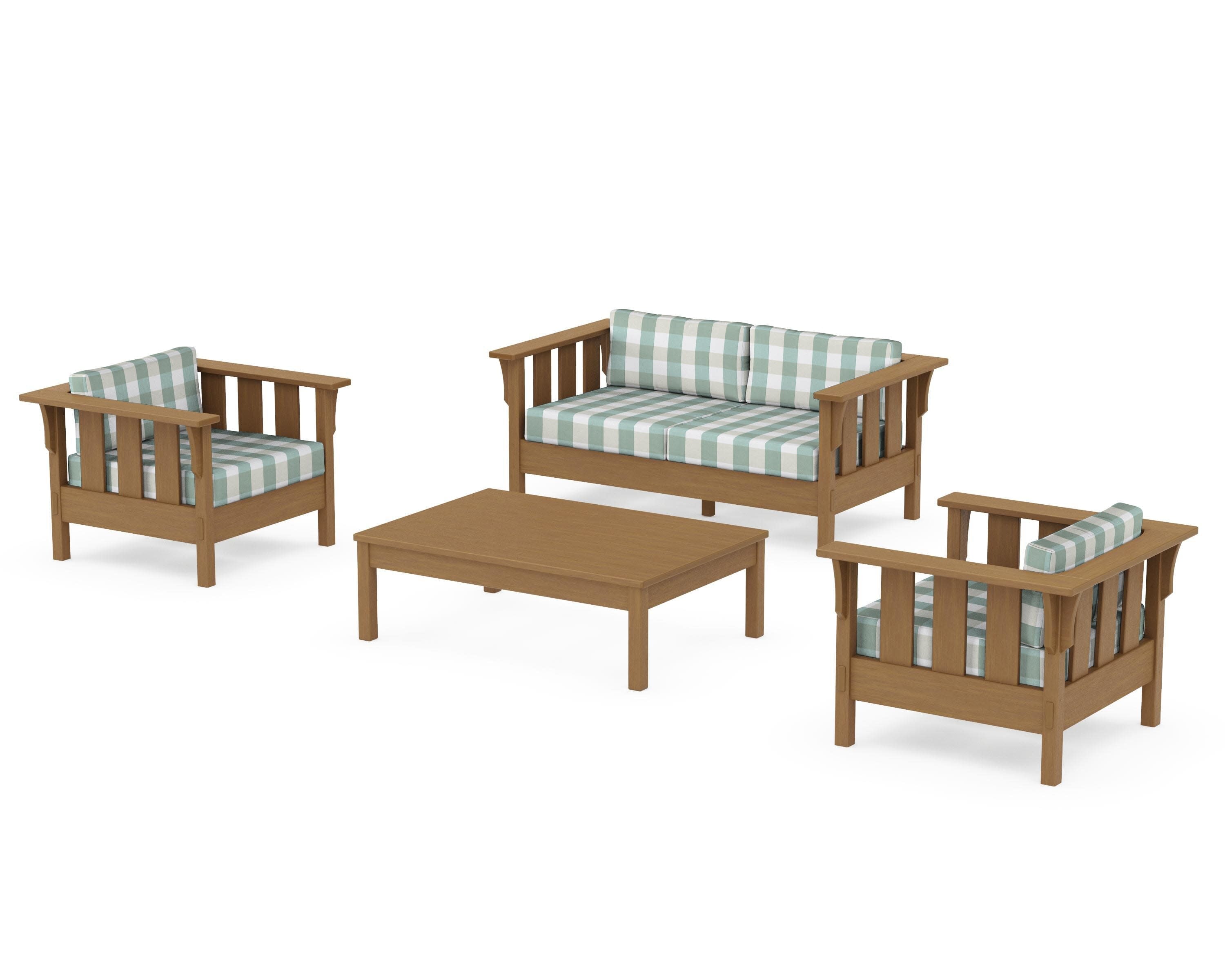 Acadia 4-Piece Deep Seating Set with Loveseat in Natural / Buffalo Plaid Glacier Spa