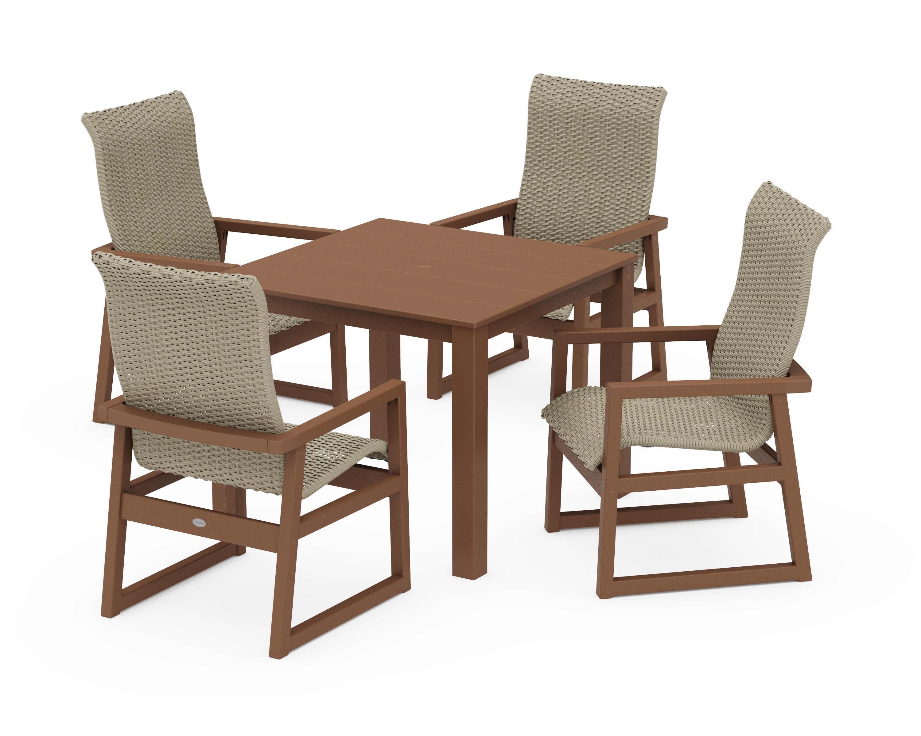 EDGE Woven Highback 5-Piece Parsons Dining Set in Teak / Dune Grass