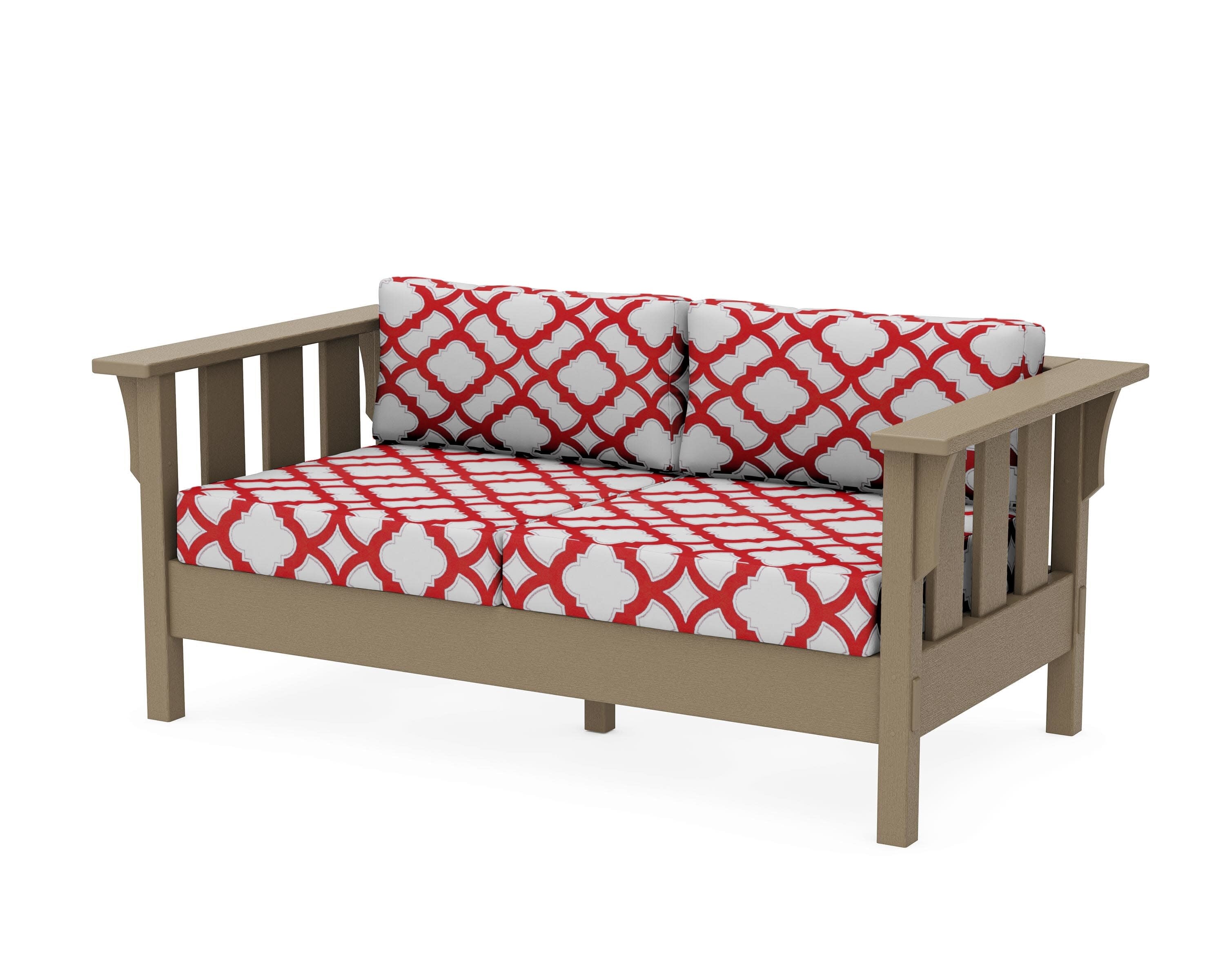 Acadia Deep Seating Loveseat in Vintage Sahara / Trellis Crimson