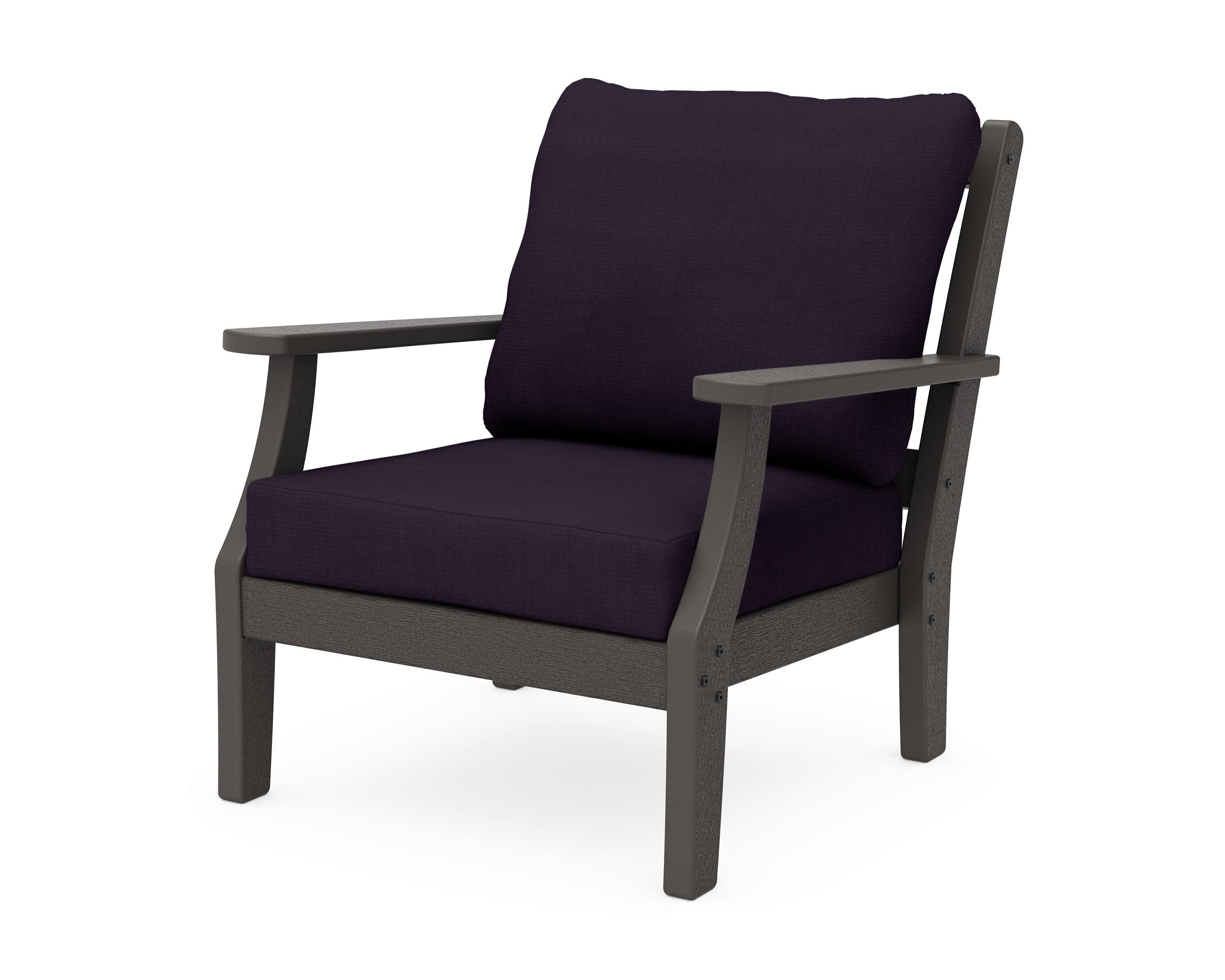 Chinoiserie Deep Seating Chair in Vintage Coffee / Navy Linen