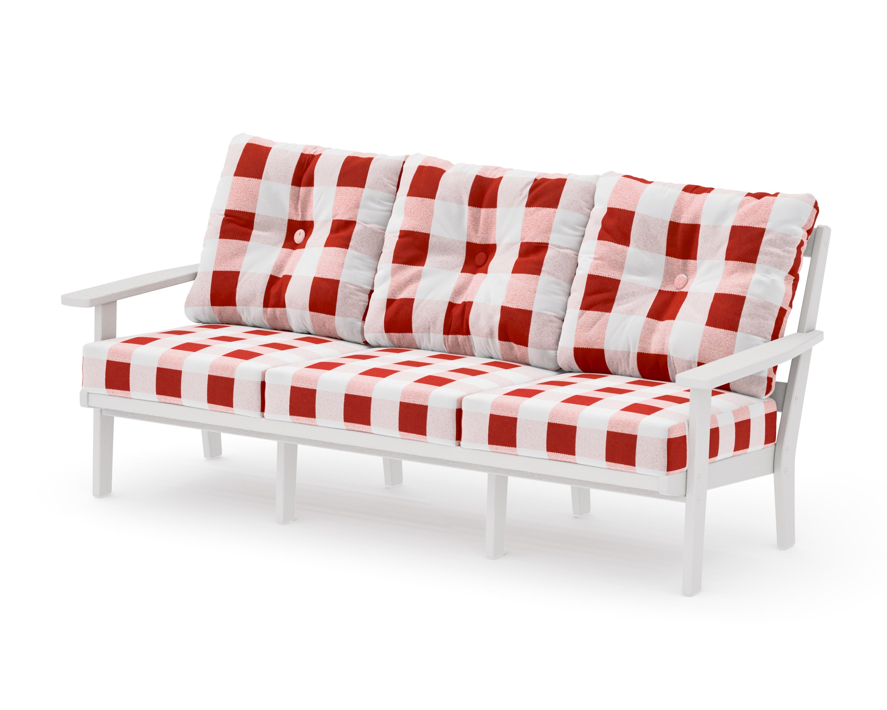 Oxford Deep Seating Sofa in Vintage White / Buffalo Plaid Crimson