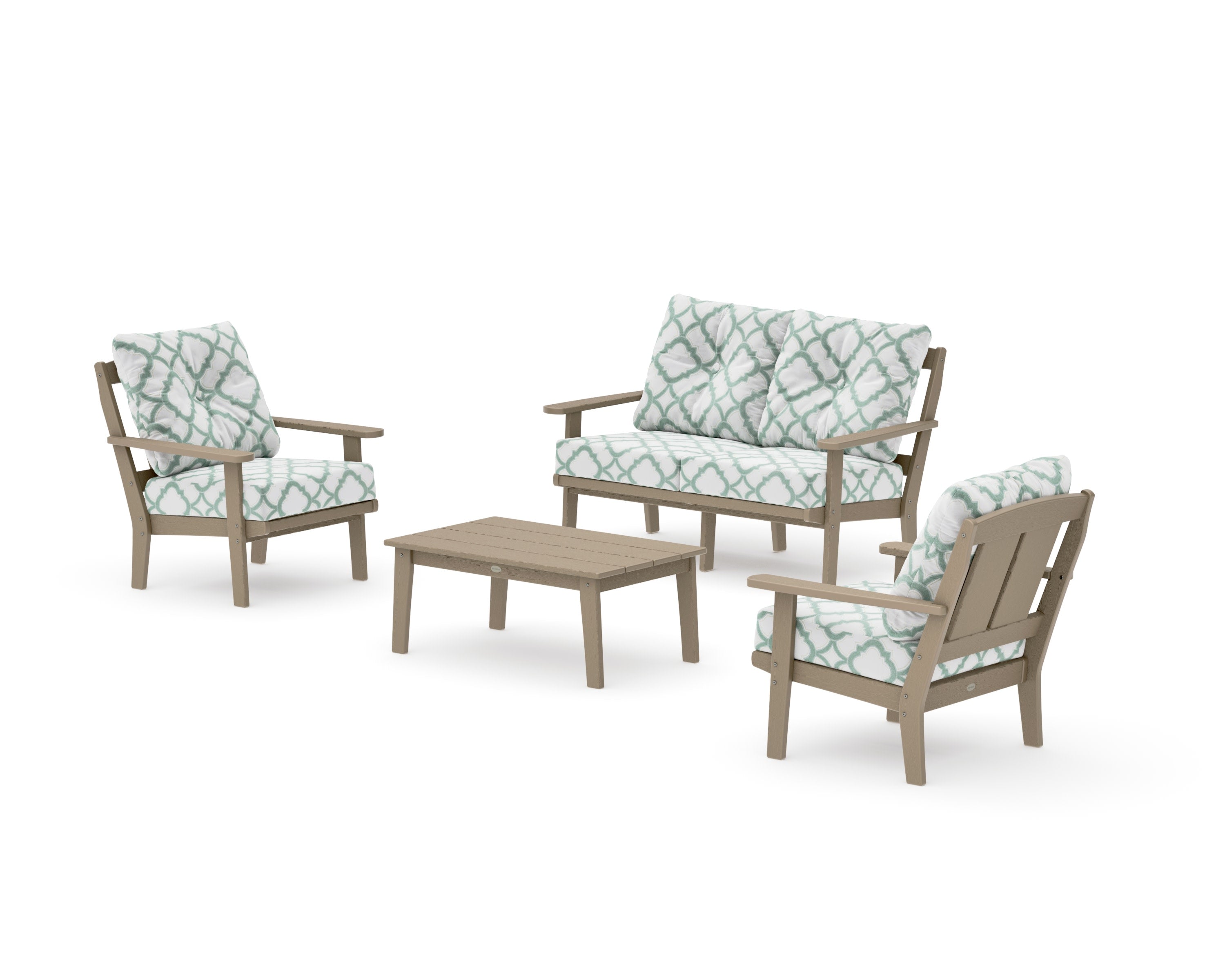 Mission 4-Piece Deep Seating Set with Loveseat in Vintage Sahara / Trellis Glacier Spa