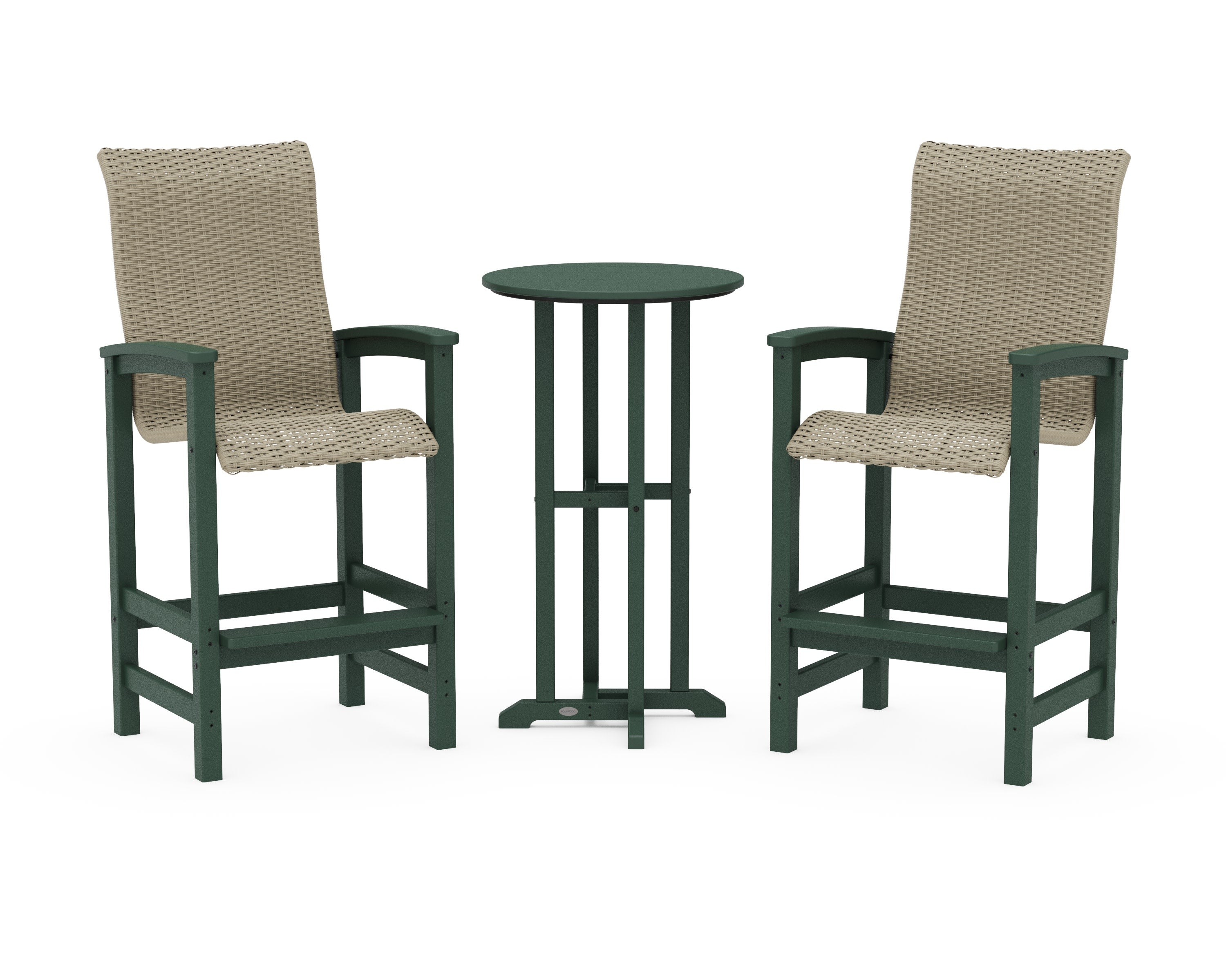 Coastal Woven High-Back 3-Piece Farmhouse Bar Set in Green / Dune Grass