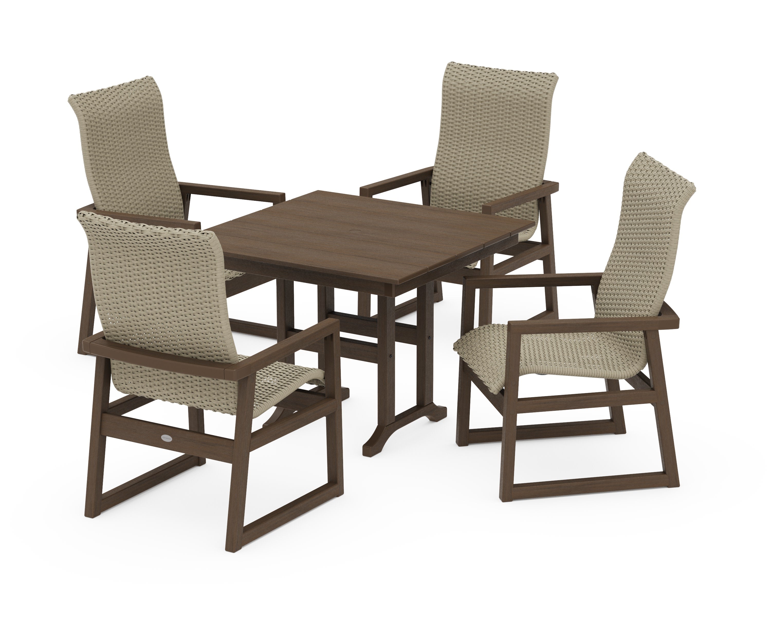 EDGE Woven Highback 5-Piece Farmhouse Dining Set in Kona / Dune Grass