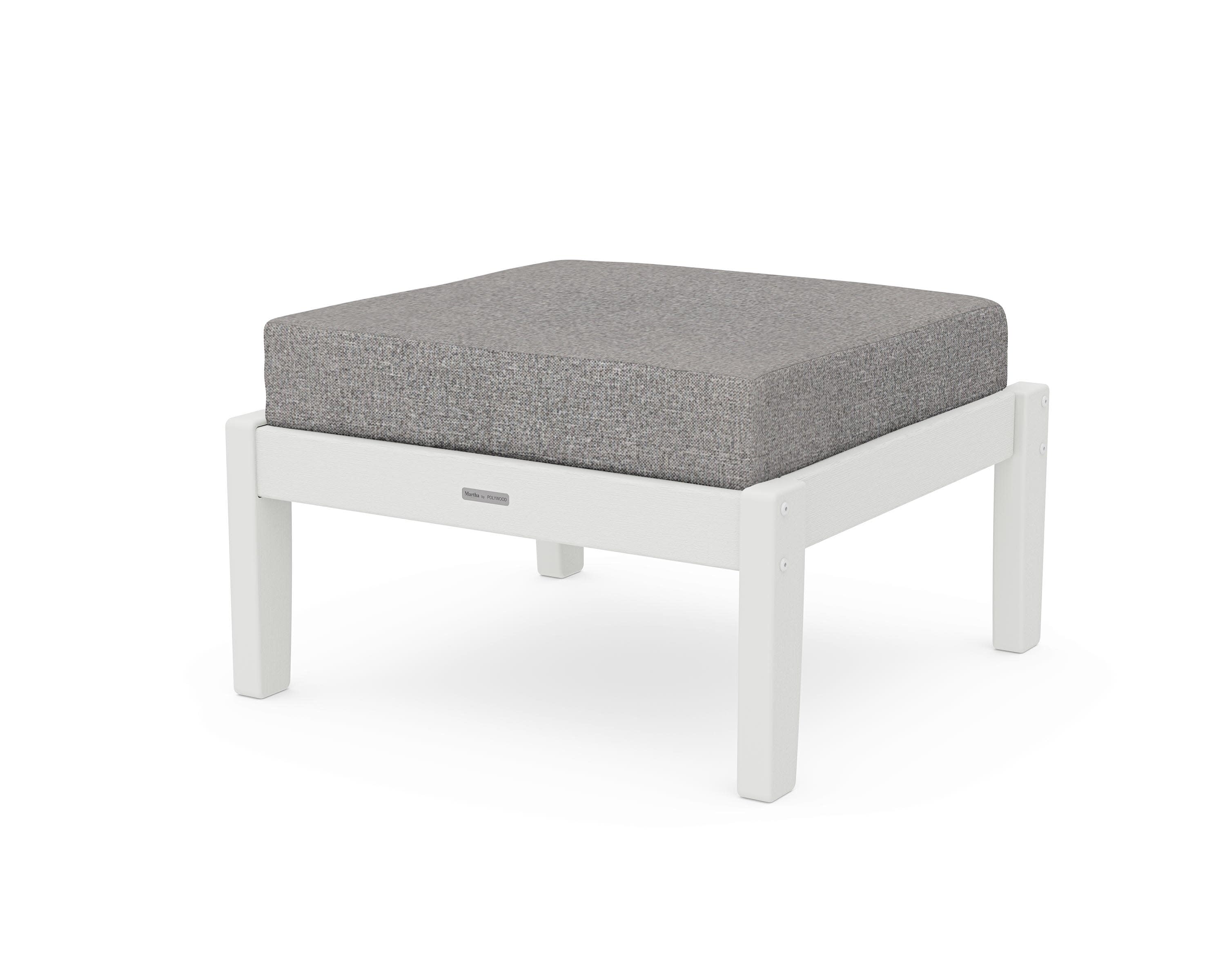 Chinoiserie Deep Seating Ottoman in Vintage White / Grey Mist