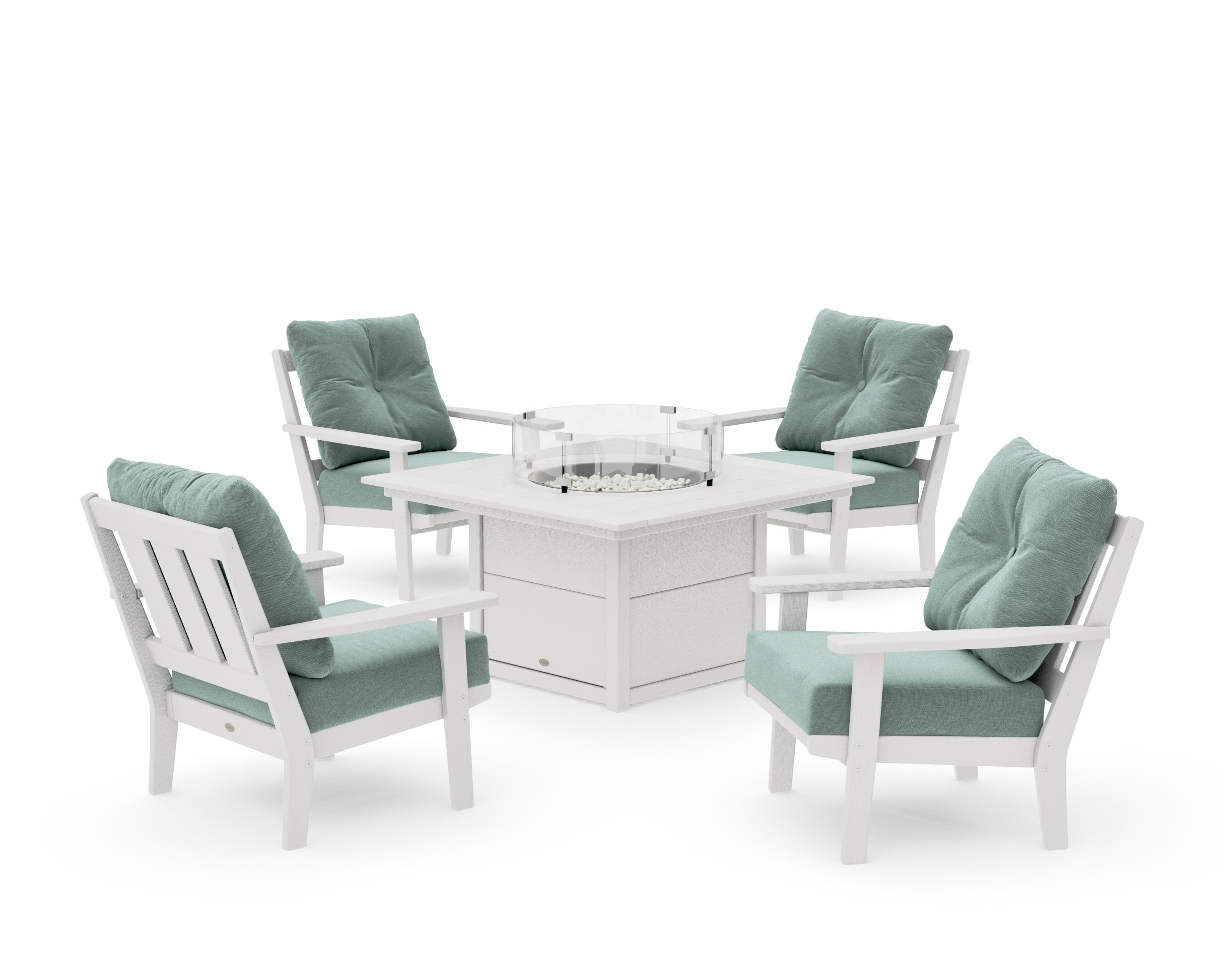 Oxford 5-Piece Deep Seating Set with Fire Pit Table in Vintage White / Glacier Spa