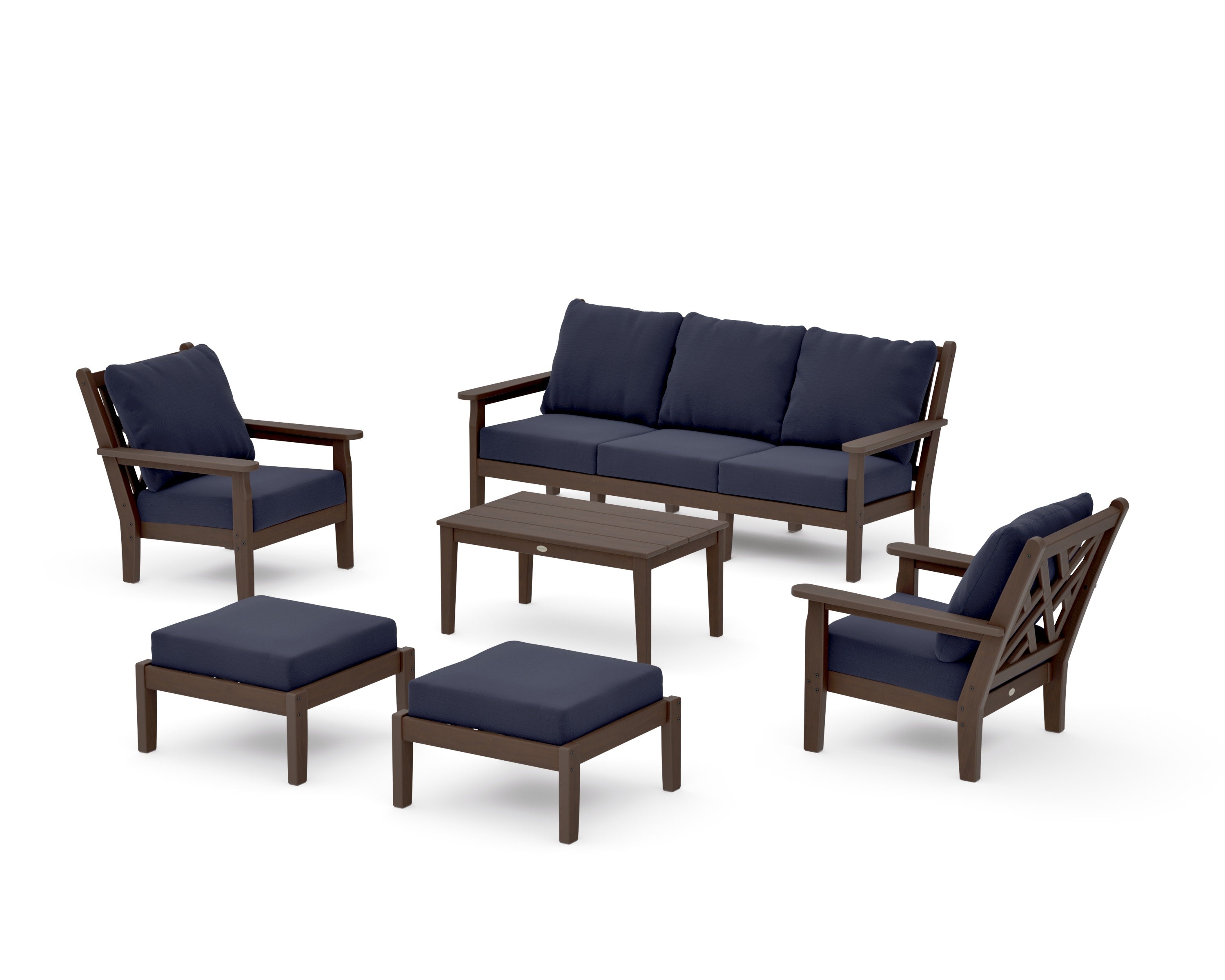 Chippendale 6-Piece Lounge Sofa Set in Kona / Navy Linen
