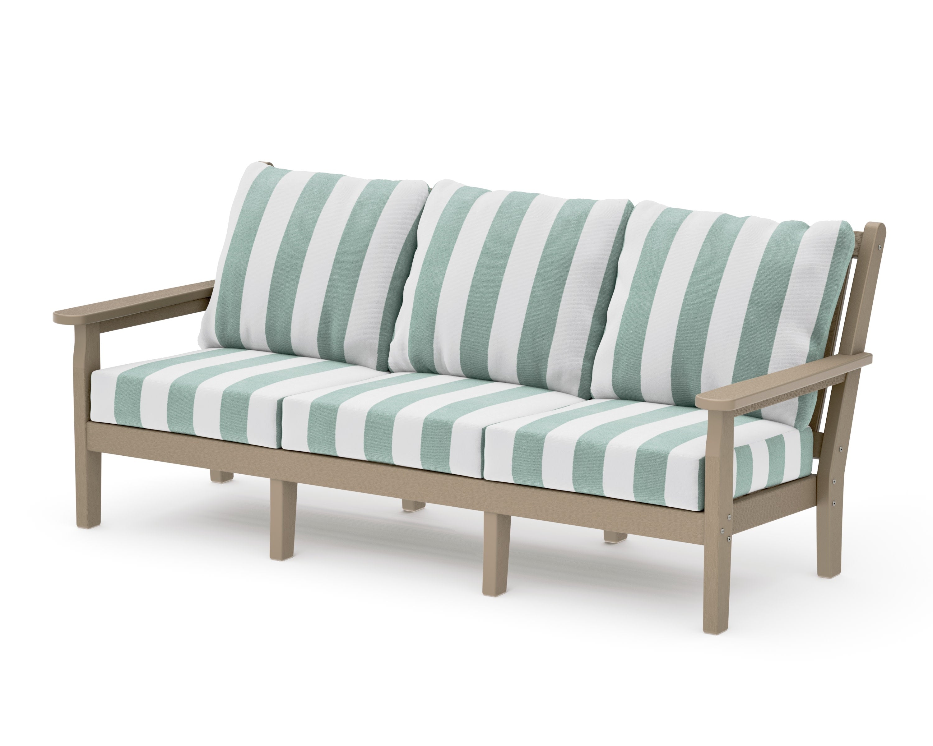 Chippendale Deep Seating Sofa in Vintage Sahara / Cabana Stripe Glacier Spa