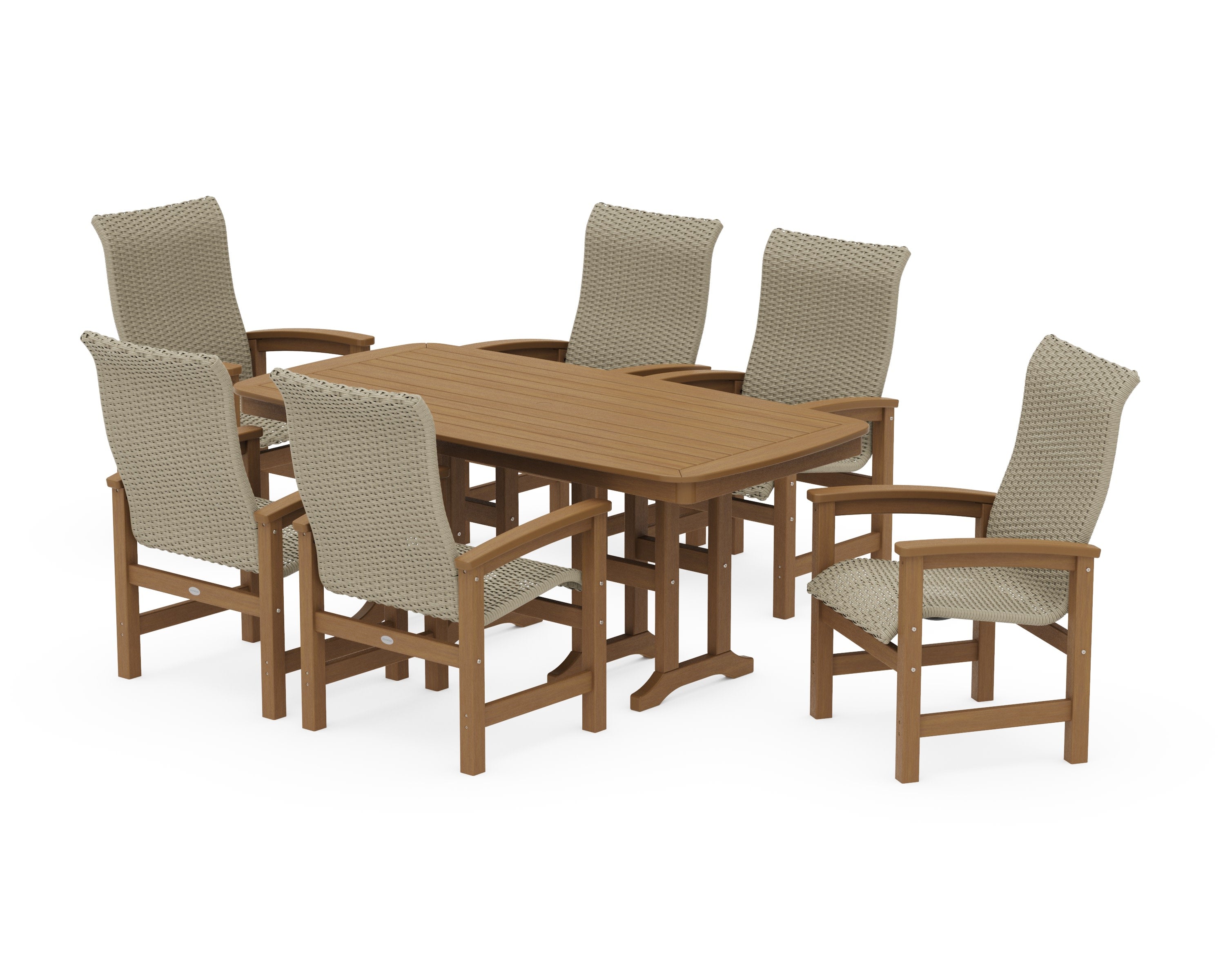 Coastal Woven High-Back Arm Chair 7-Piece Dining Set in Natural / Dune Grass