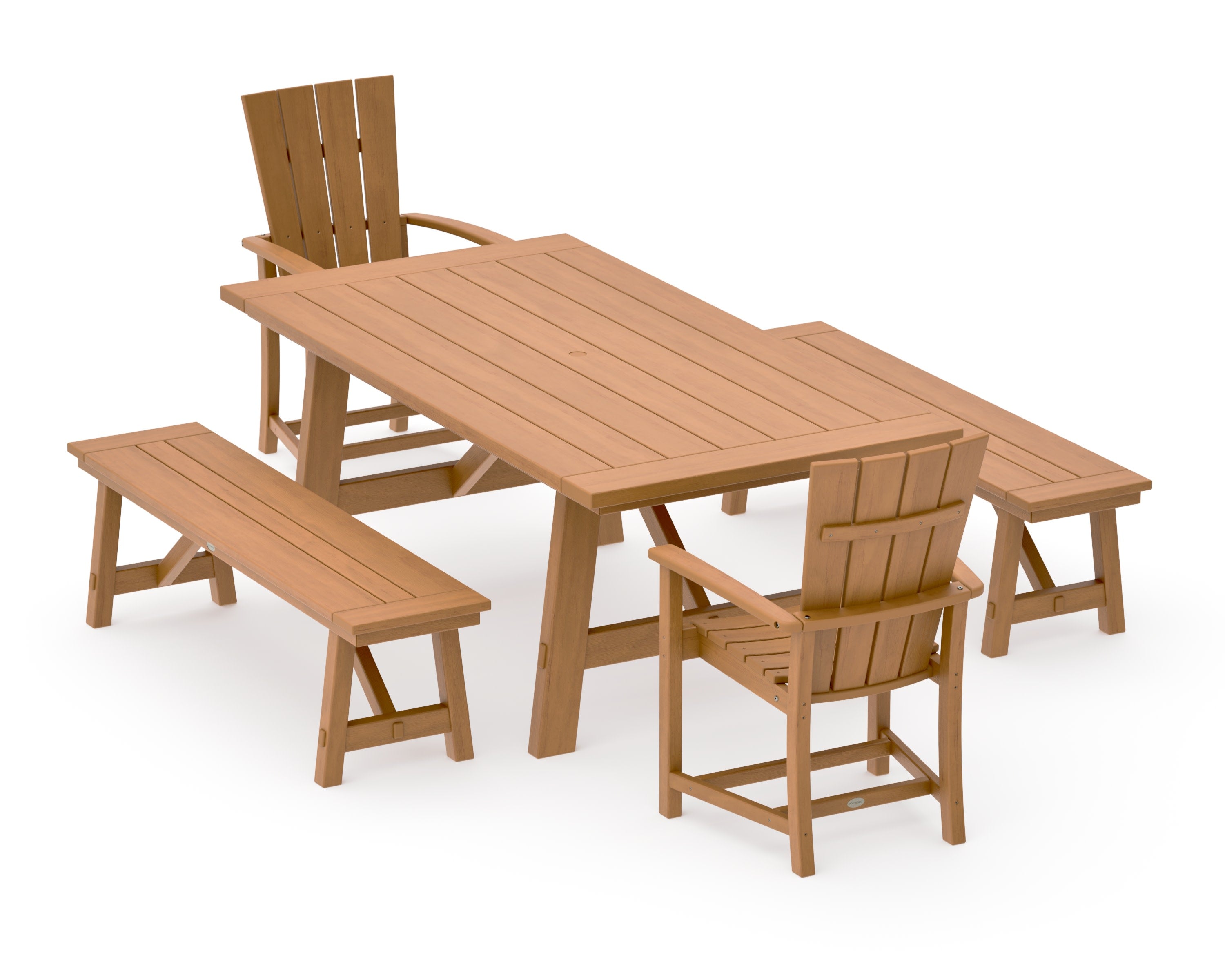 Quattro 5-Piece Rustic Farmhouse Dining Set With Benches in Natural