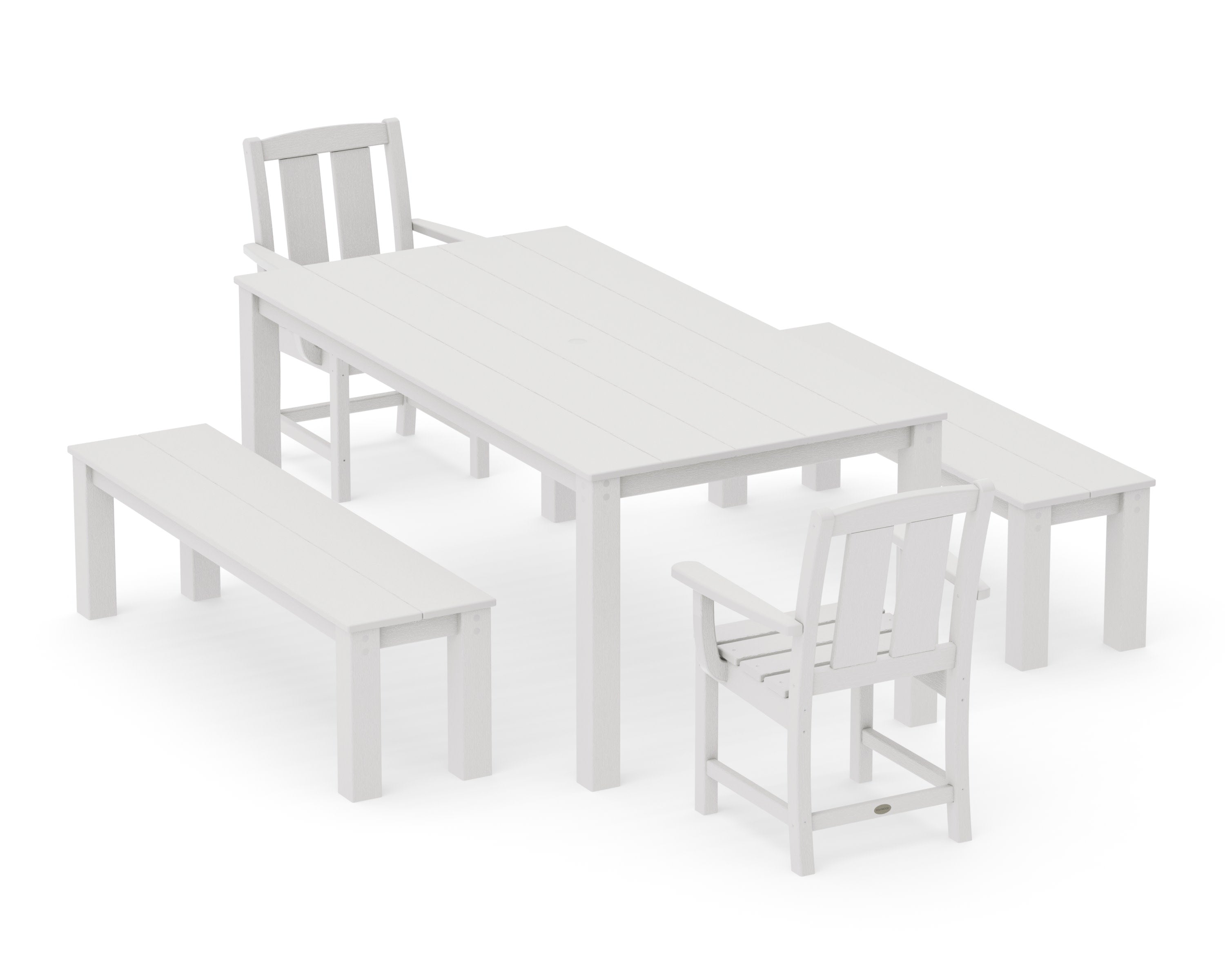 Mission 5-Piece Parsons Dining Set with Benches in Vintage White