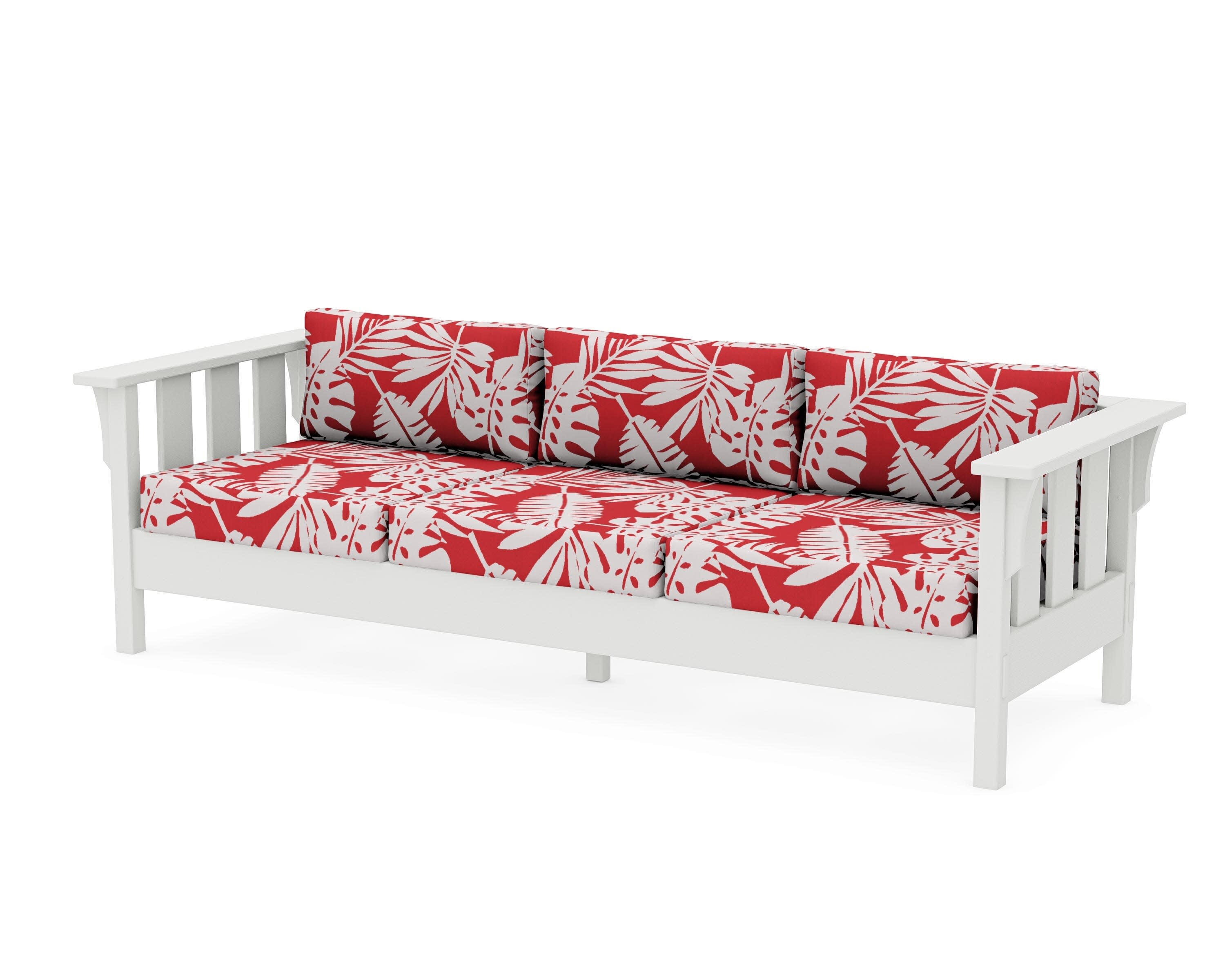 Acadia Deep Seating Sofa in Vintage White / Leaf Crimson