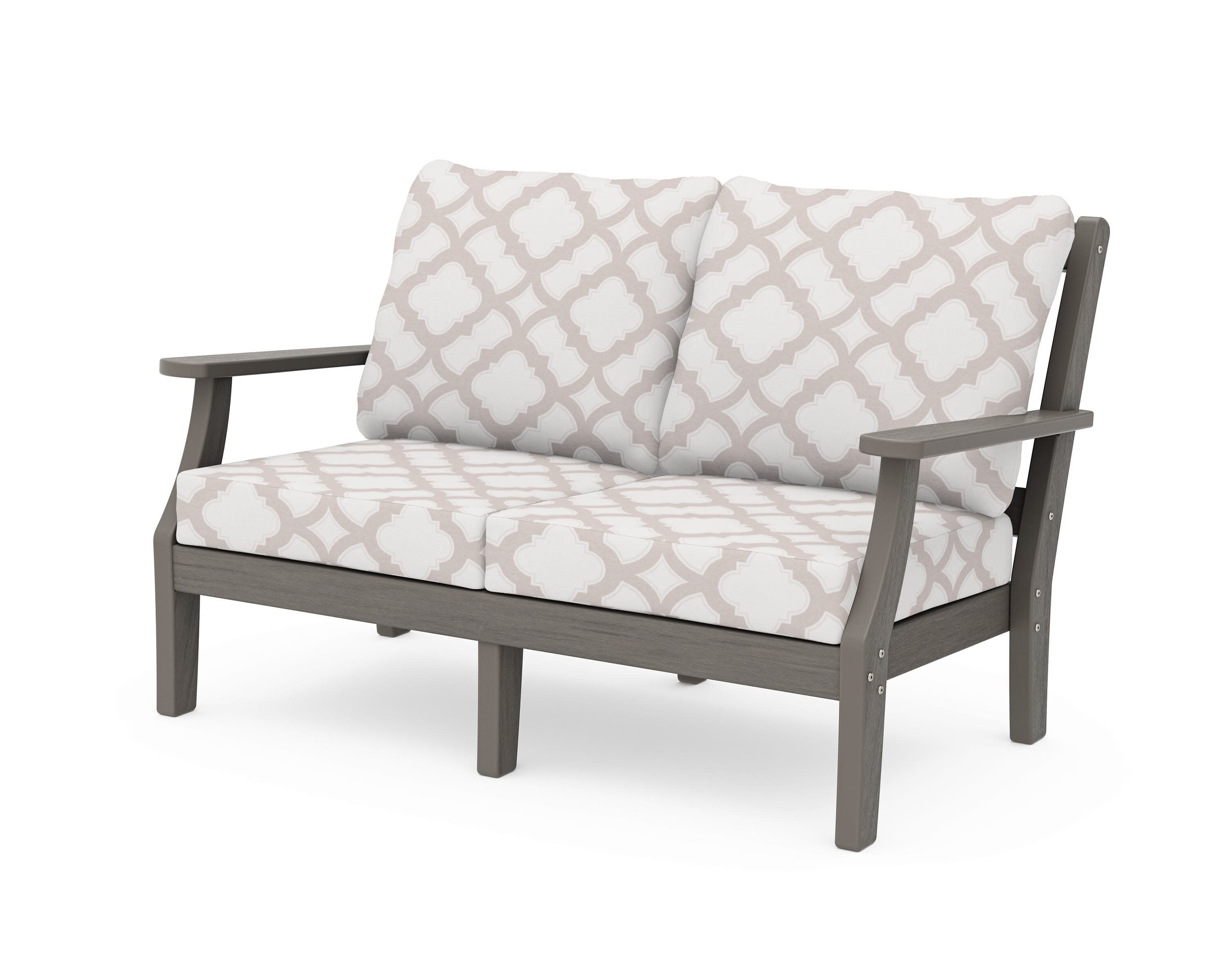 Chinoiserie Deep Seating Loveseat in Driftwood / Trellis Dune Burlap