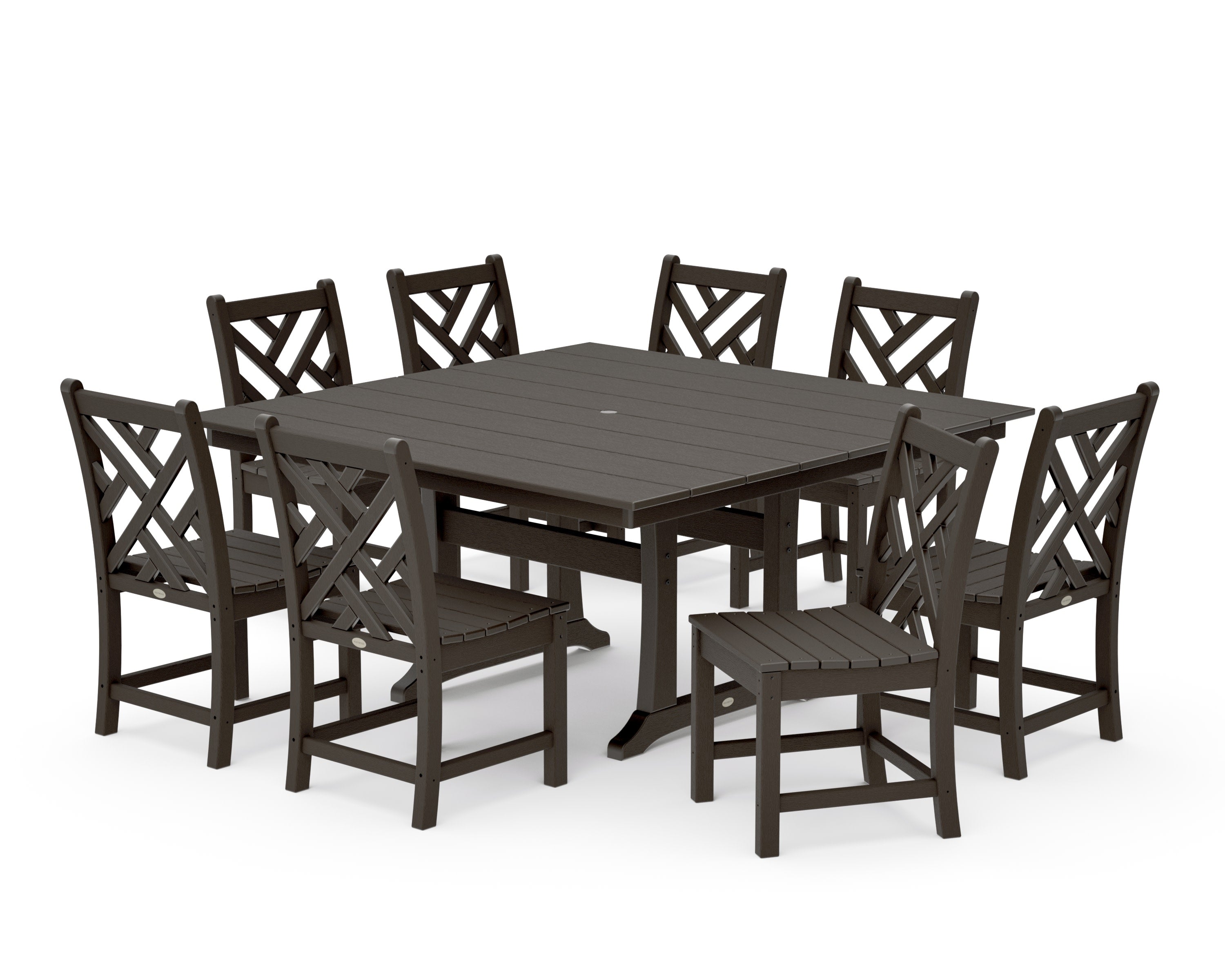 Chippendale 9-Piece Farmhouse Trestle Dining Set in Vintage Coffee