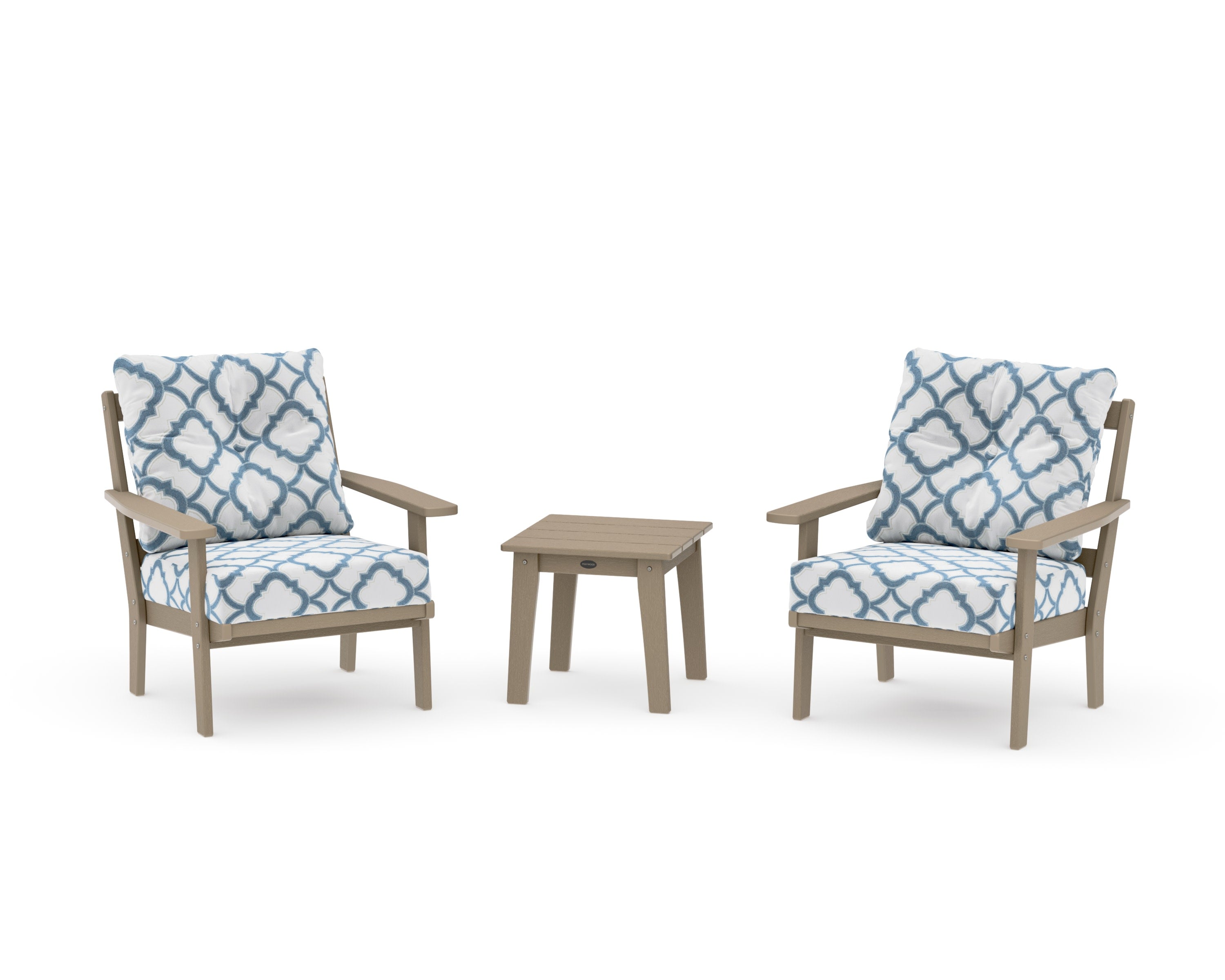 Oxford 3-Piece Deep Seating Set in Vintage Sahara / Trellis Sky Blue