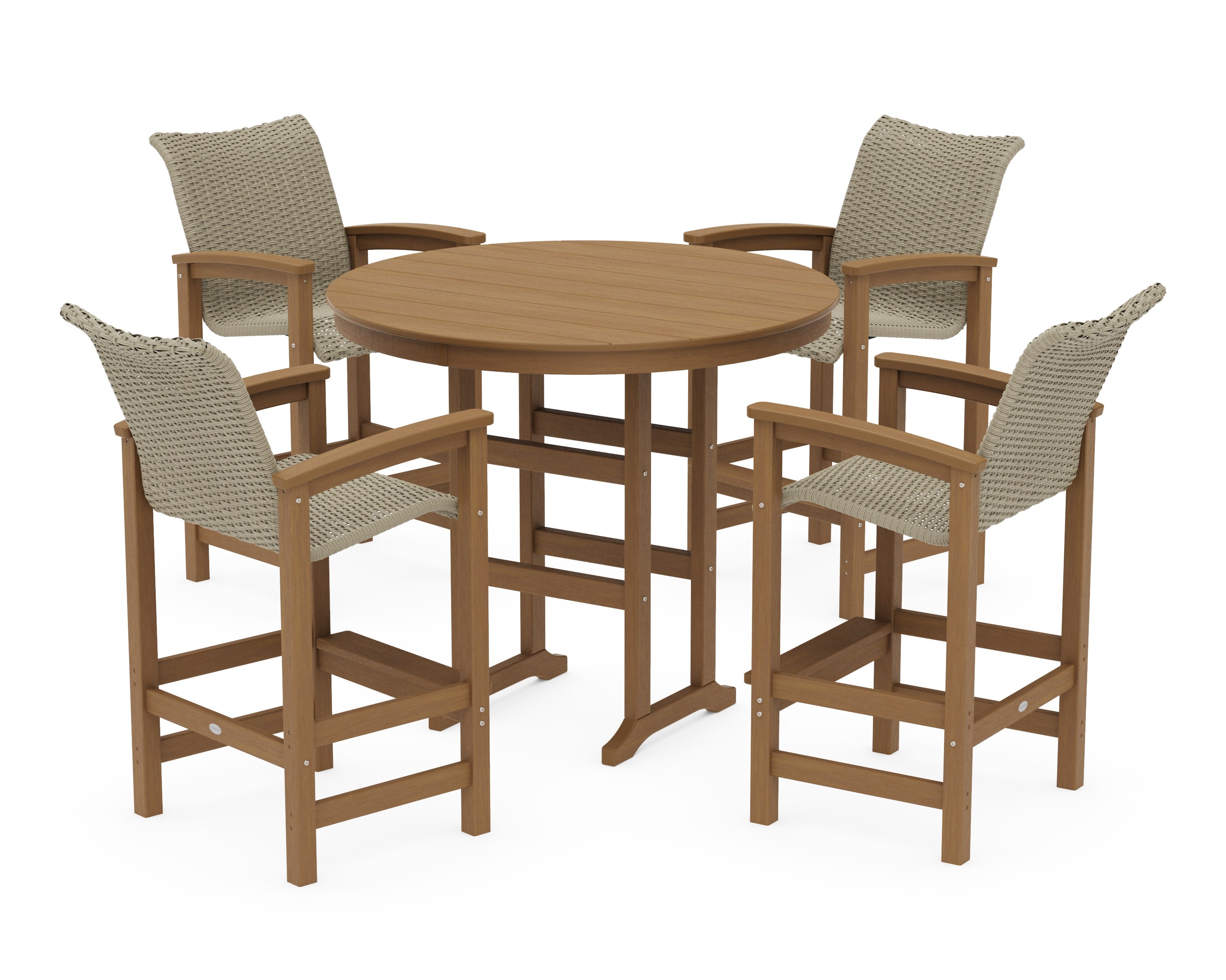 Coastal Woven 5-Piece Round Farmhouse Bar Set in Natural / Dune Grass