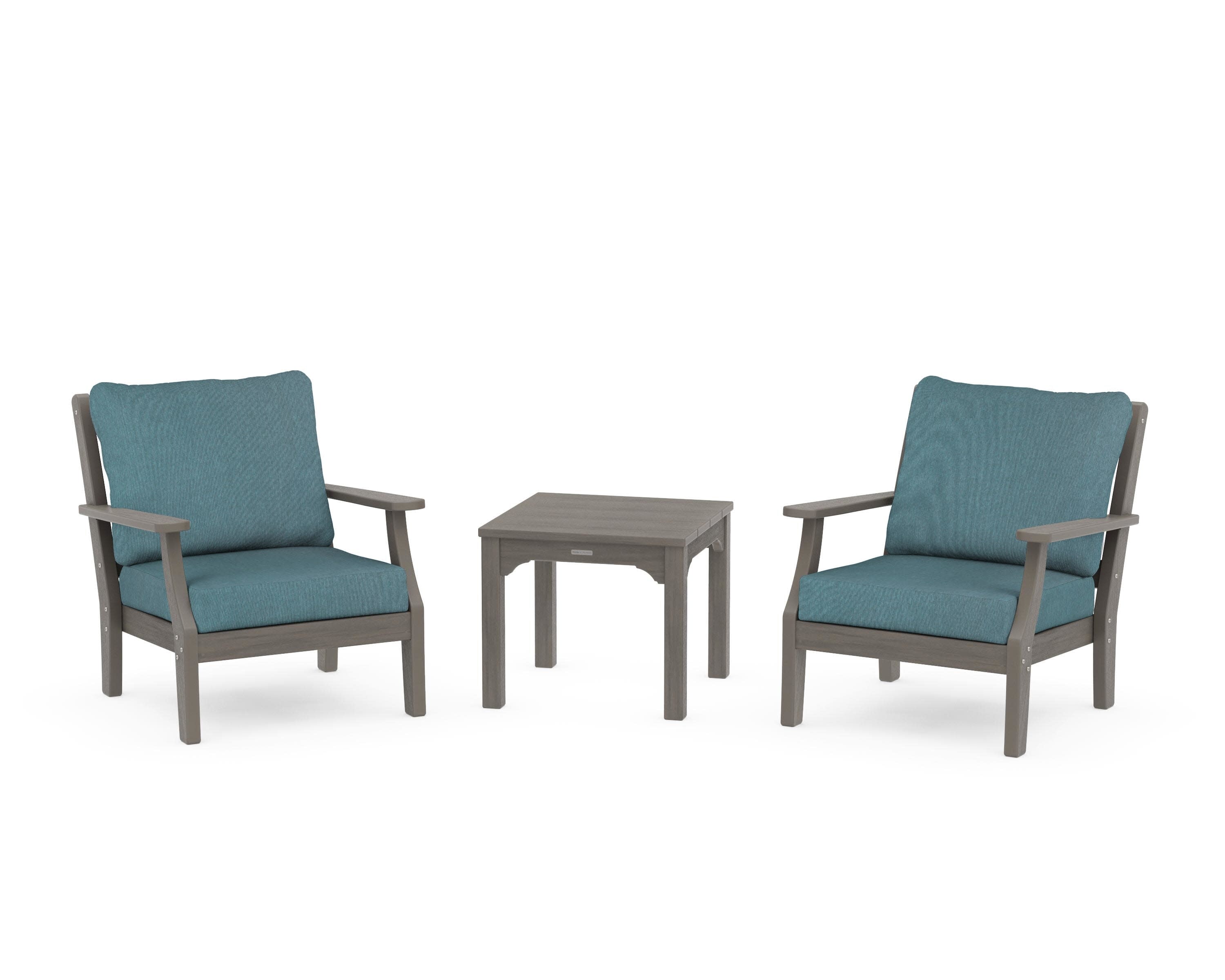 Chinoiserie 3-Piece Deep Seating Set in Driftwood / Ocean Teal