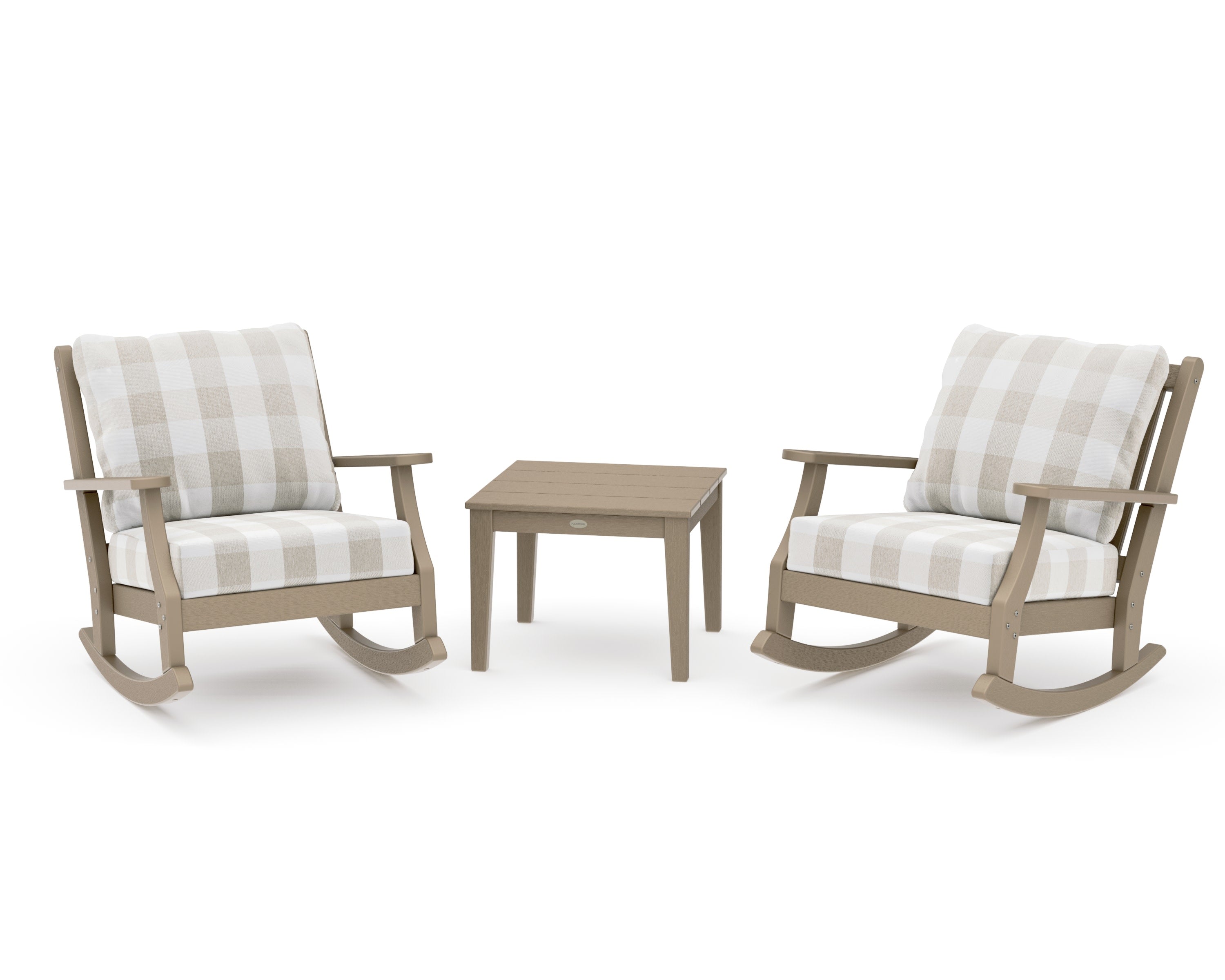 Wovendale 3-Piece Deep Seating Rocker Set in Vintage Sahara / Buffalo Plaid Dune Burlap