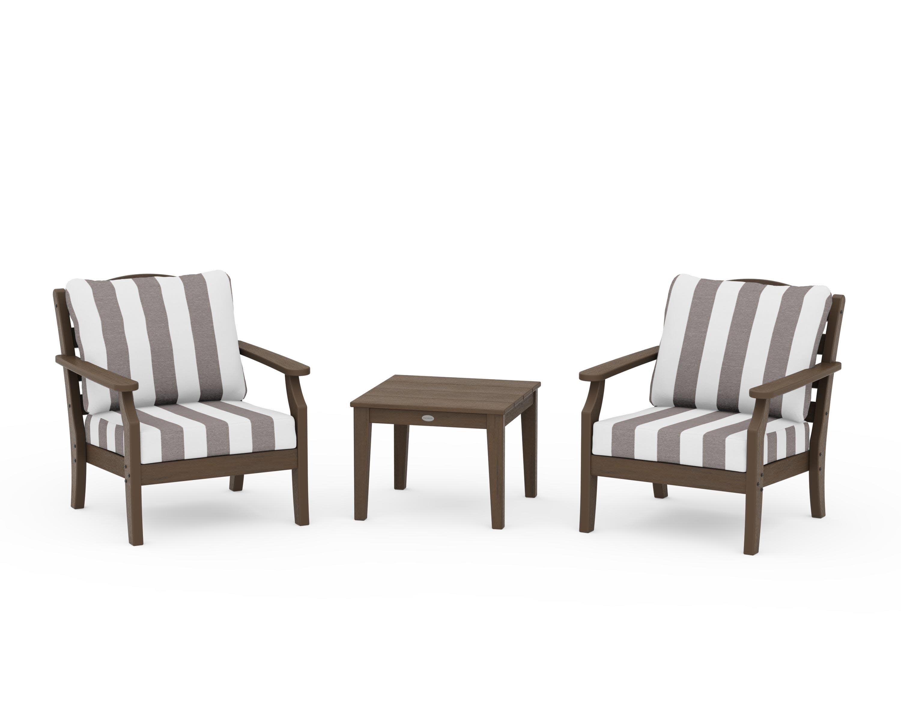 Savannah 3-Piece Deep Seating Set in Kona / Cabana Stripe Grey Mist