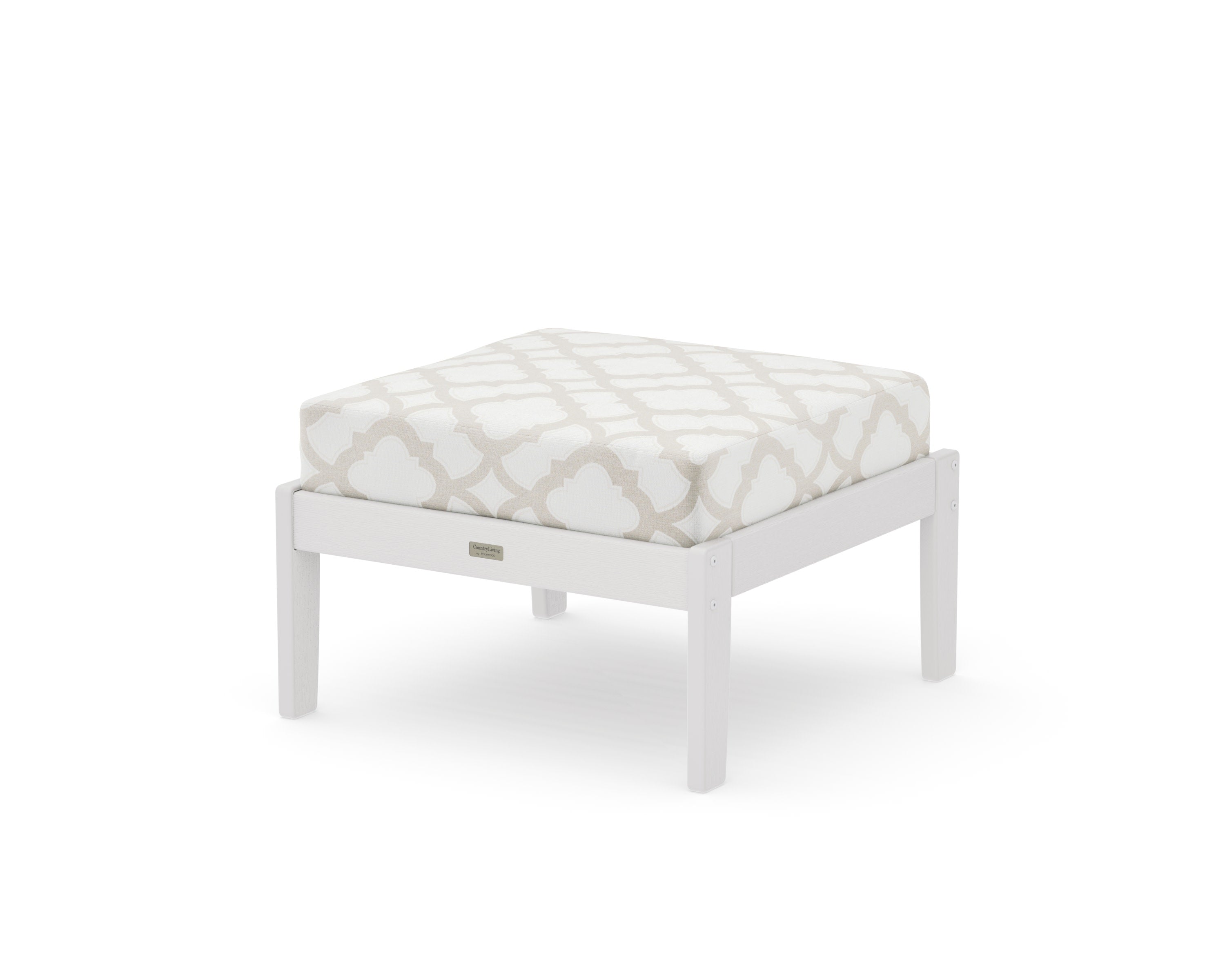 Cottage Deep Seating Ottoman in Vintage White / Trellis Dune Burlap