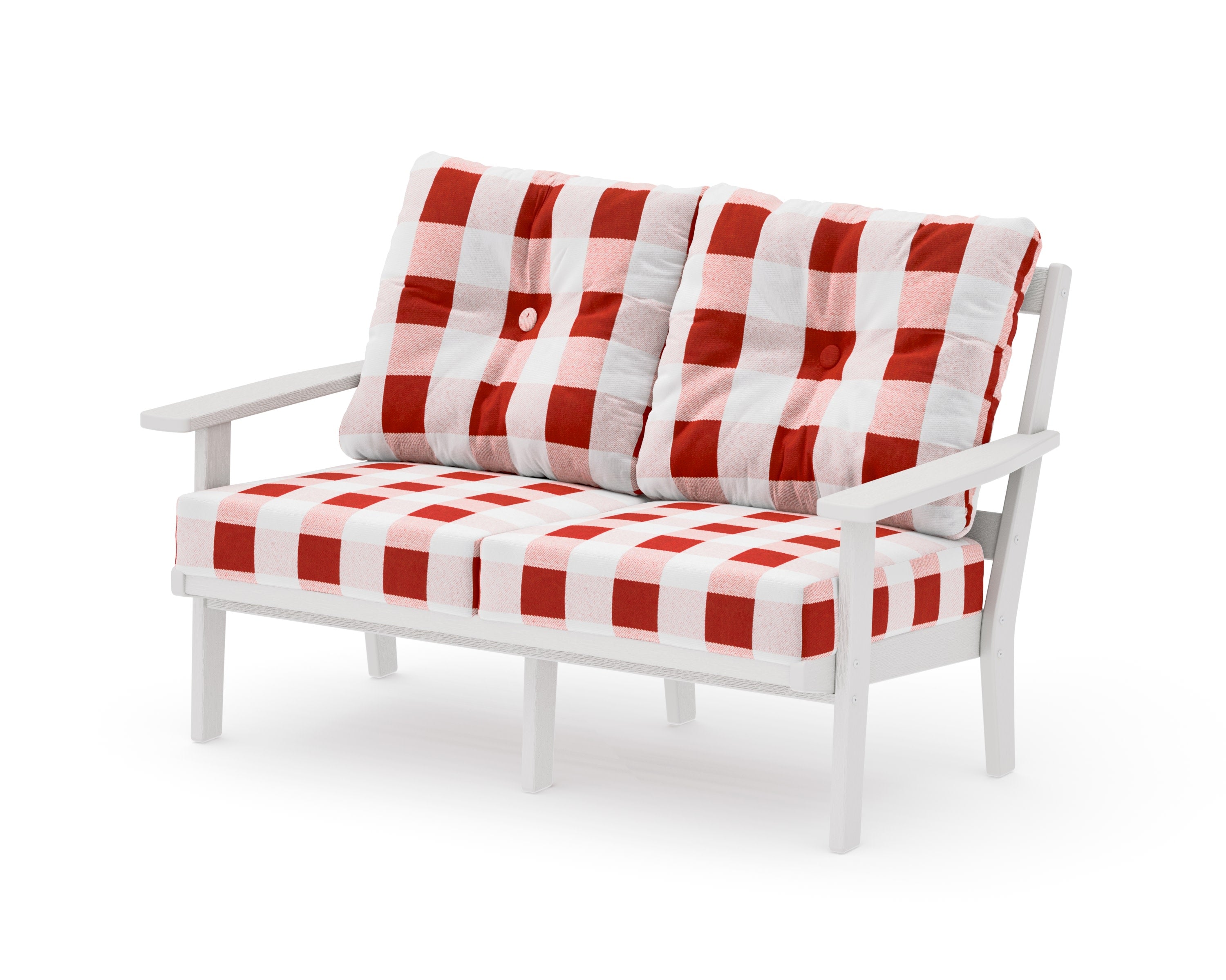 Oxford Deep SeatingLoveseat in Vintage White / Buffalo Plaid Crimson
