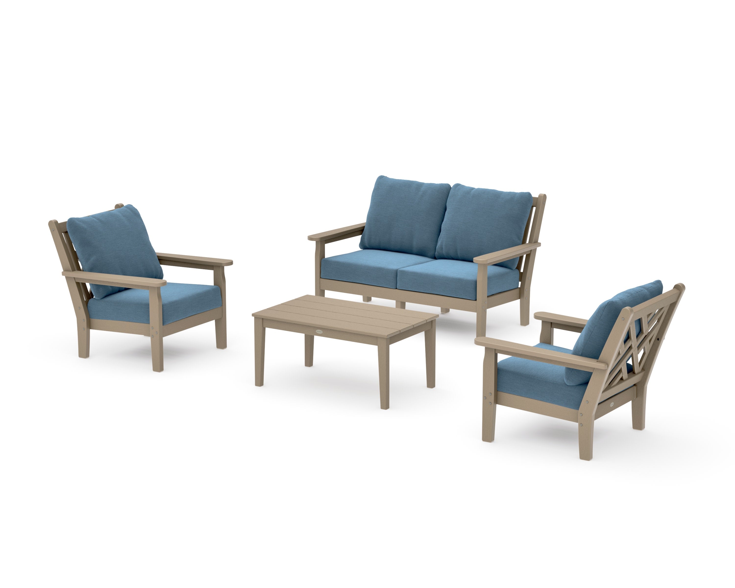 Chippendale 4-Piece Deep Seating Set with Loveseat in Vintage Sahara / Sky Blue