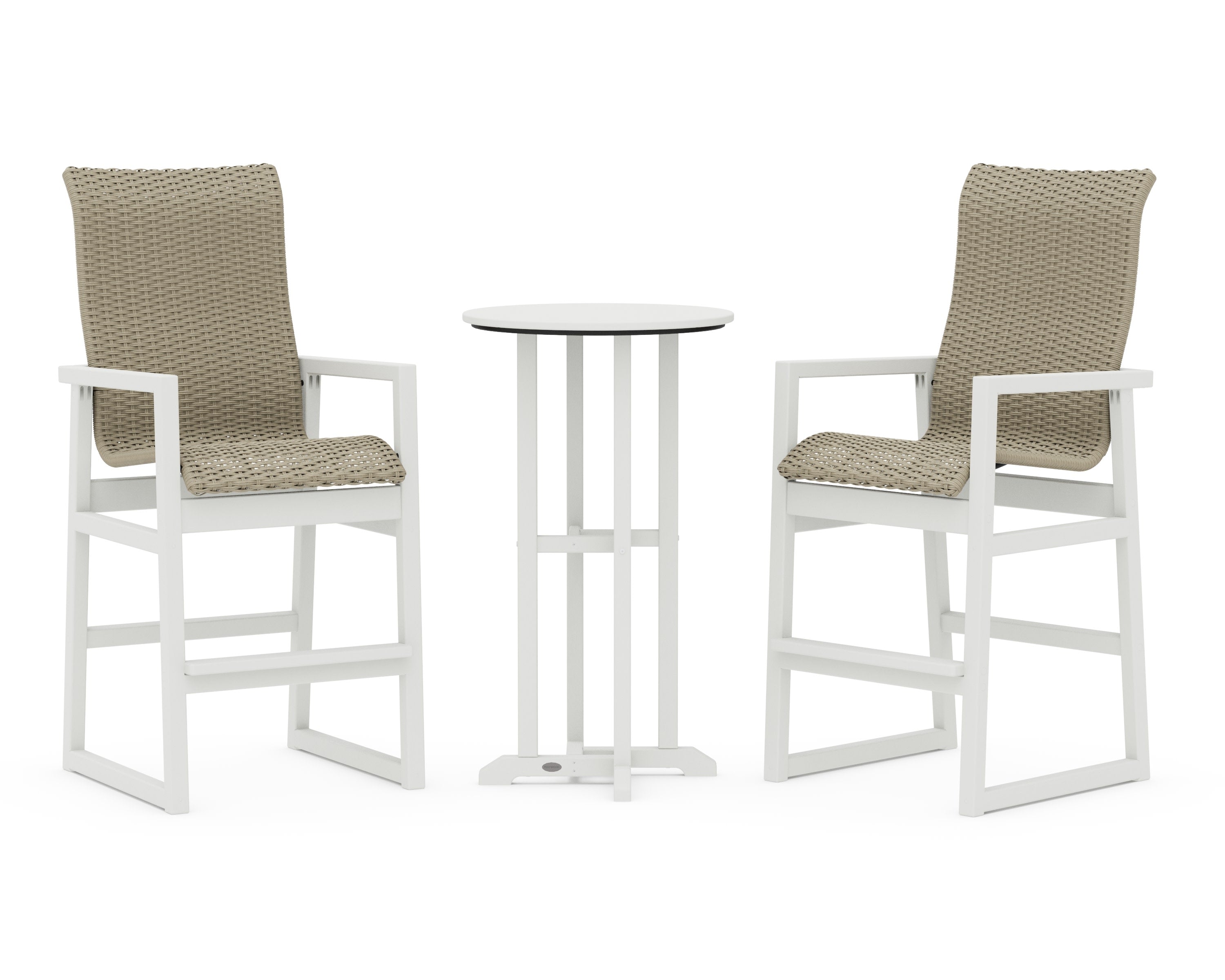 EDGE Woven Highback 3-Piece Farmhouse Bar Set in Vintage White / Dune Grass
