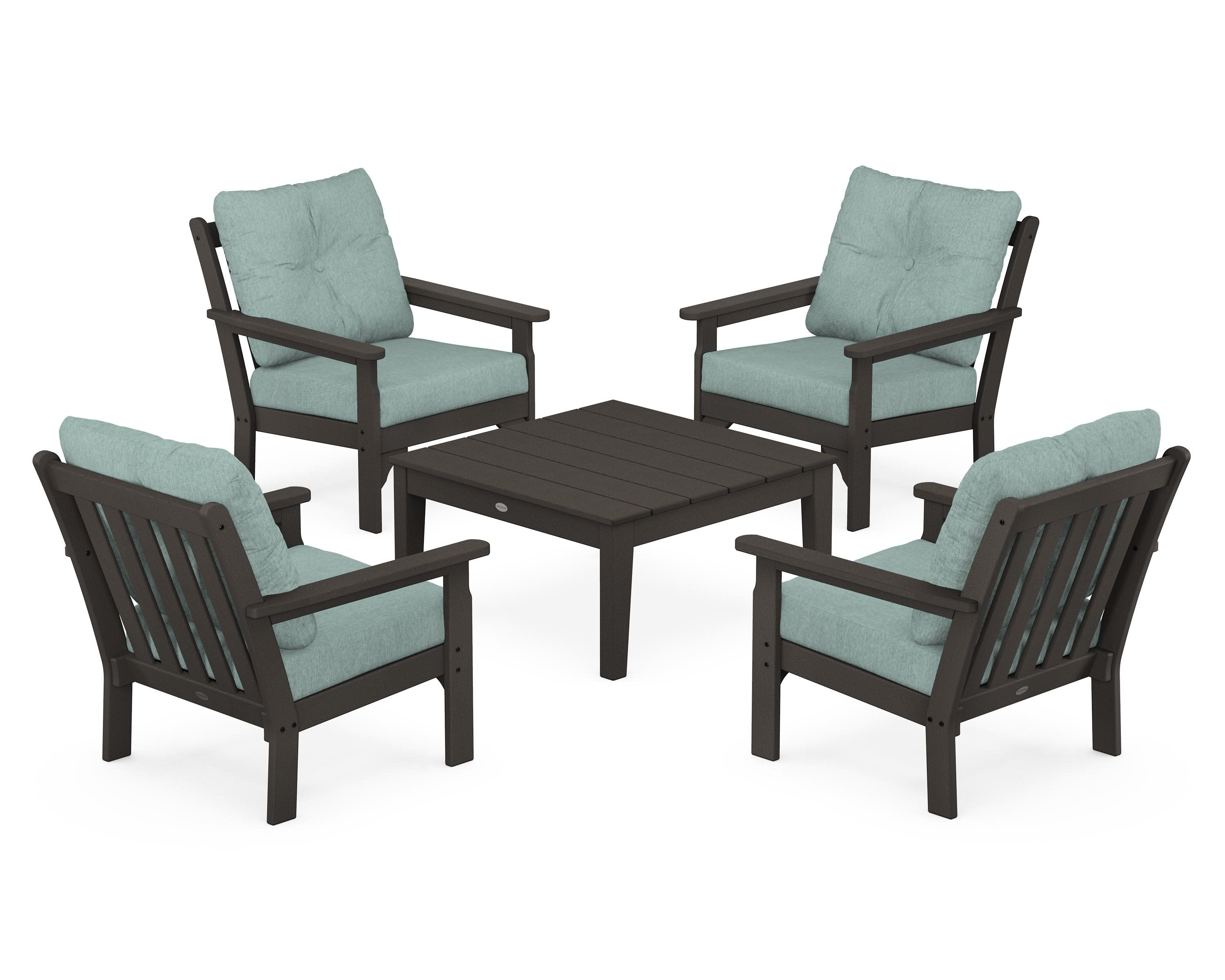 Vineyard 5-Piece Deep Seating Conversation Set in Vintage Coffee / Glacier Spa