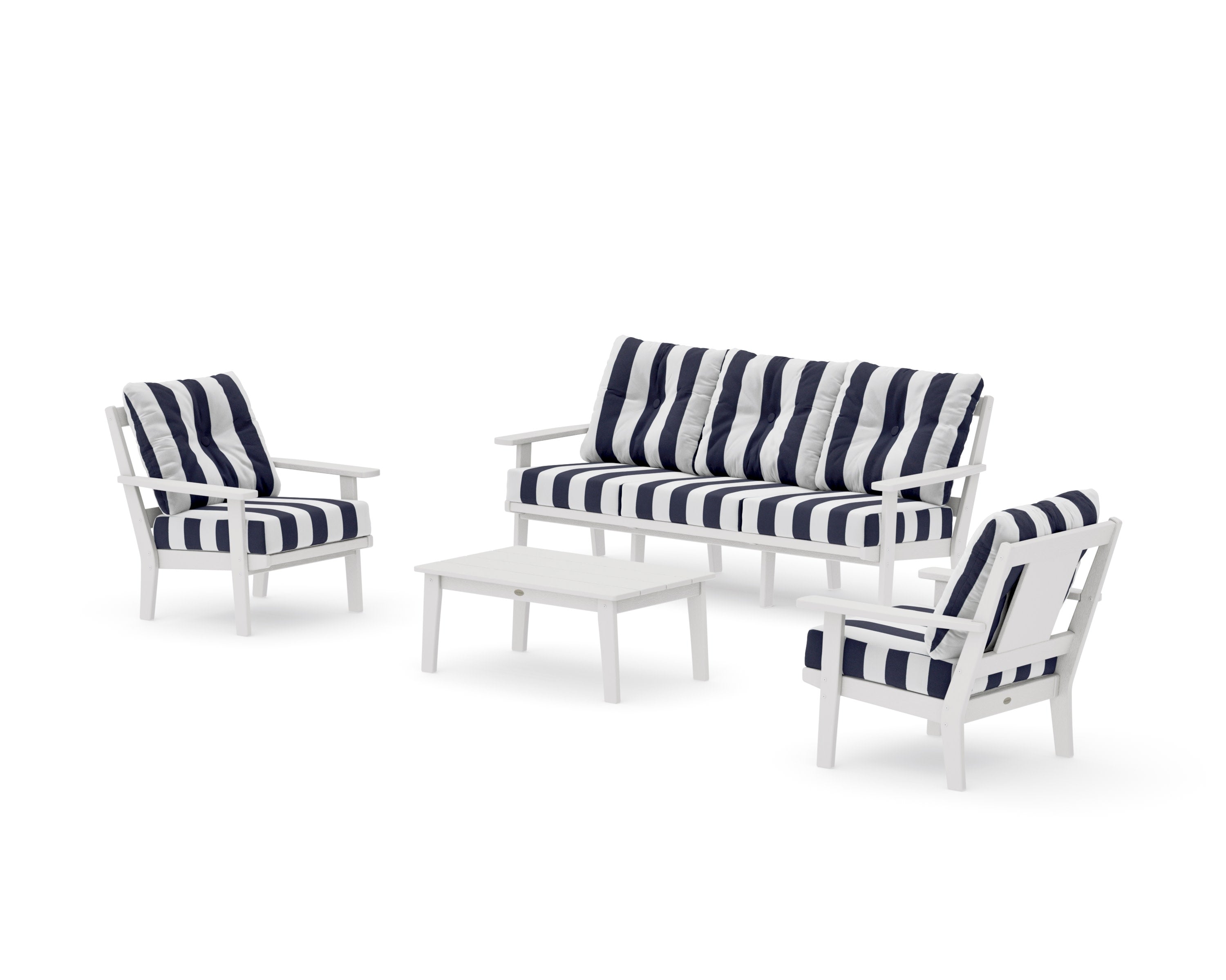 Prairie 4-Piece Deep Seating Set with Sofa in Vintage White / Cabana Stripe Navy